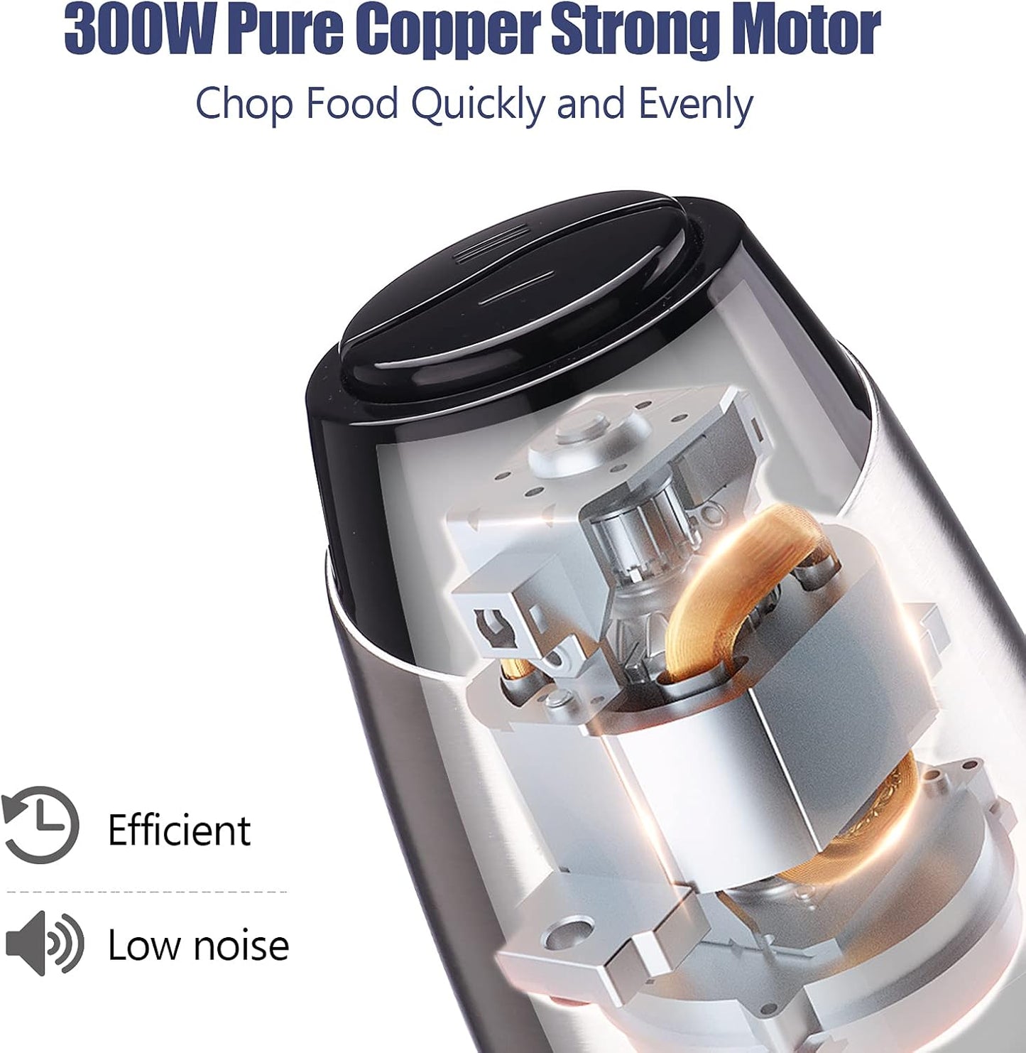 Homeleader Electric Food Chopper, 300W Stainless Steel Blade, Food Processor with 2L Glass Bowl, 2S Fast Shredding for Meat, Vegetables, Fruits and Nuts, Dishwasher Safe, Quiet Motor with 4 Blades