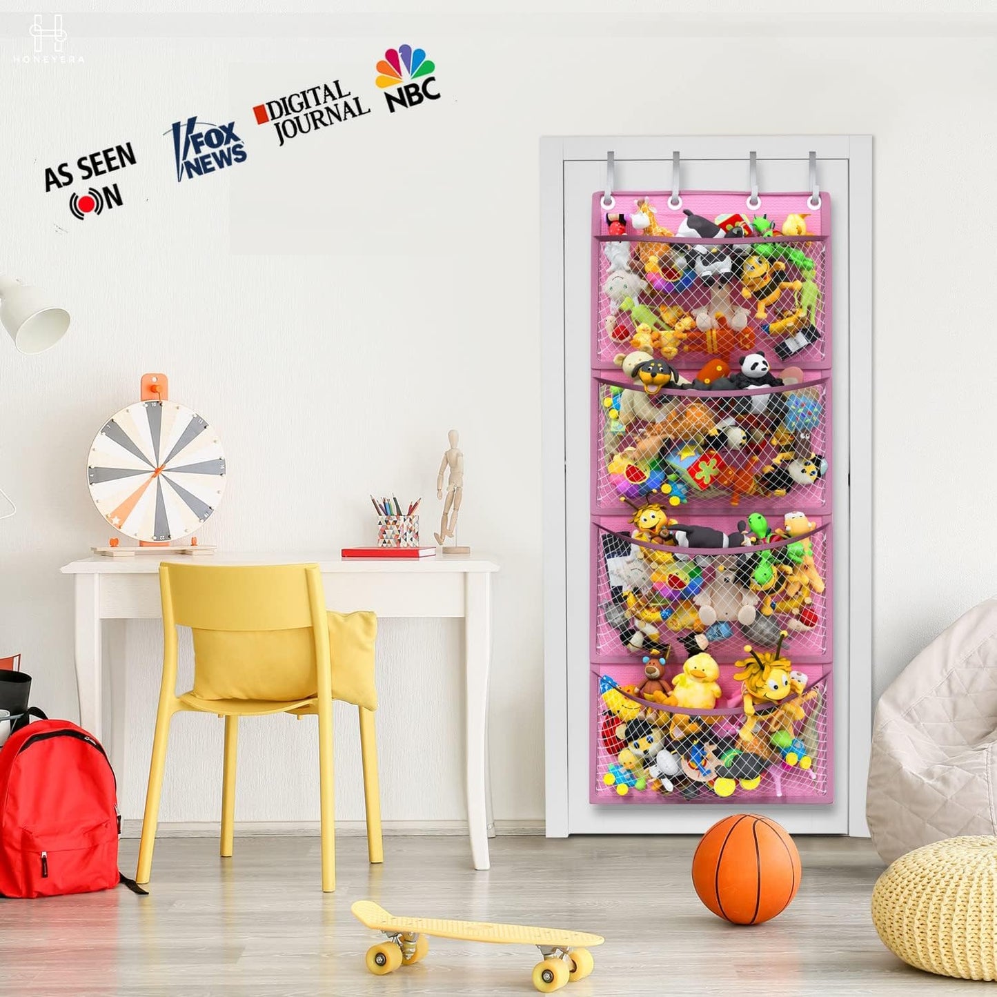 Honeyera Storage for Stuffed Animals - Over Door Organizer for Stuffies, Baby Accessories, and Toy Plush/Easy Installation with Breathable Hanging Storage Pockets Big Girls Chair Toddler Large Bag