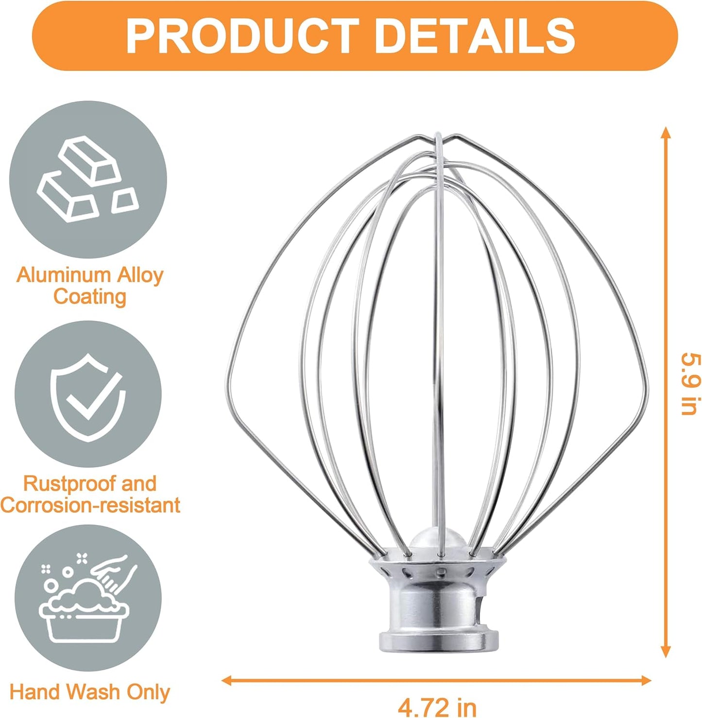Wire Whip for KitchenAid Tilt-Head Stand Mixer Accessory Replacement, Egg Cream Stirrer, Cakes Mayonnaise Whisk，Whipping Egg White