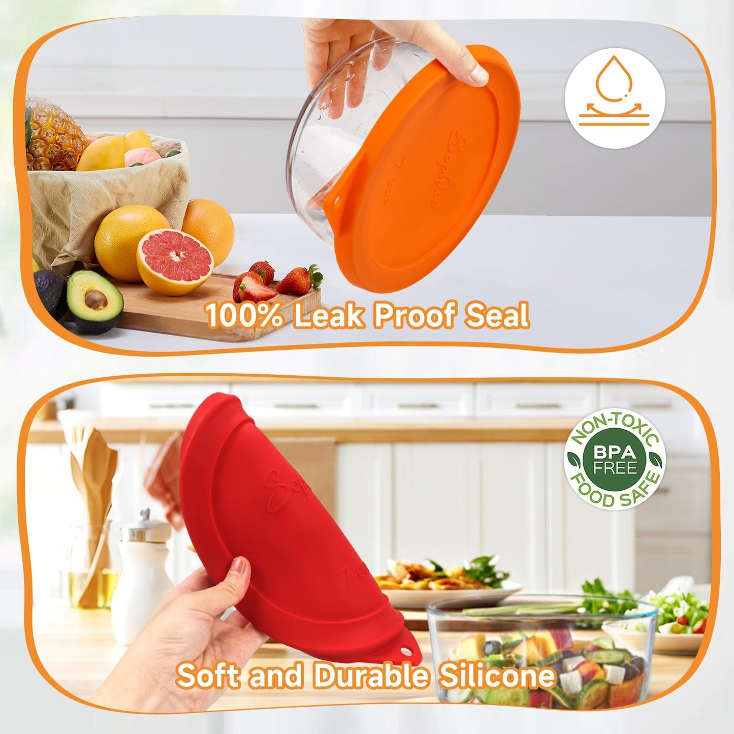 Sophico Sophico Round Silicone Storage Cover Lids Replacement for Anchor Hocking and Pyrex 7402-PC 6/7 Cup Glass Bowls (Container not Included) (MIX-4 pack)