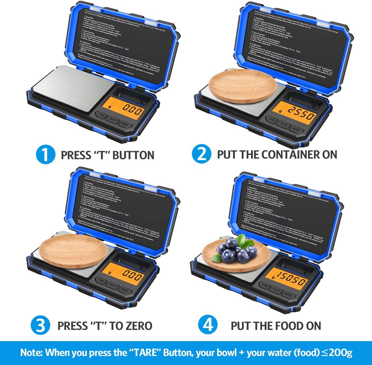 (Upgradaed) Digital Mini Scale, 200g /0.01g Pocket Scale, 50g Calibration Weight, Electronic Smart Scale, 6 Units, LCD Backlit Display, Tare, Auto Off, Stainless Steel (Battery Included)