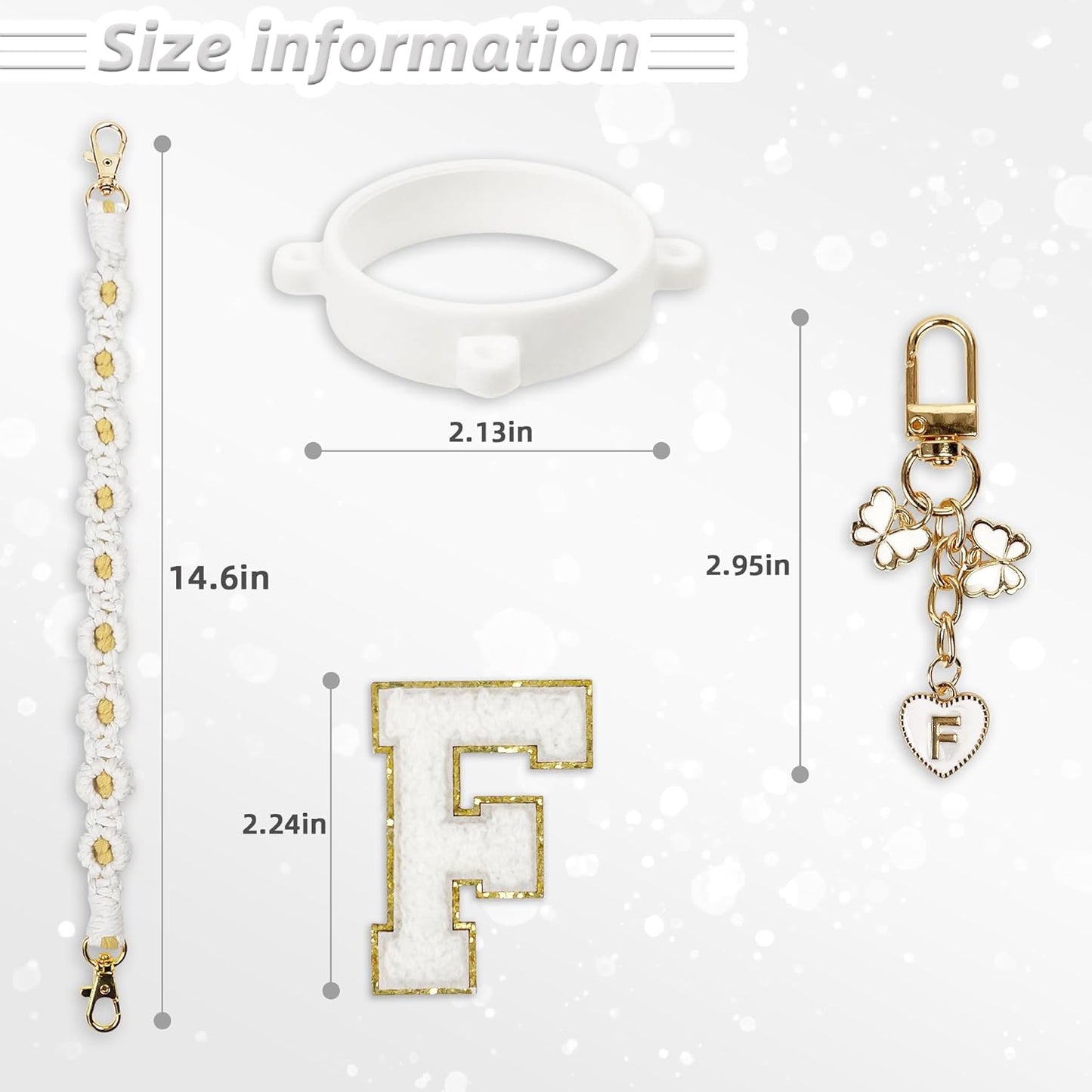 Cute Letter Charm Set Compatible with Owala Water Bottle 24 oz, 32 oz, 40 oz, Owala Kids, Owala Coffee Tumbler, Owala FreeSip – Includes Handle Strap, for Owala Accessories & Stanley Cup Accessories