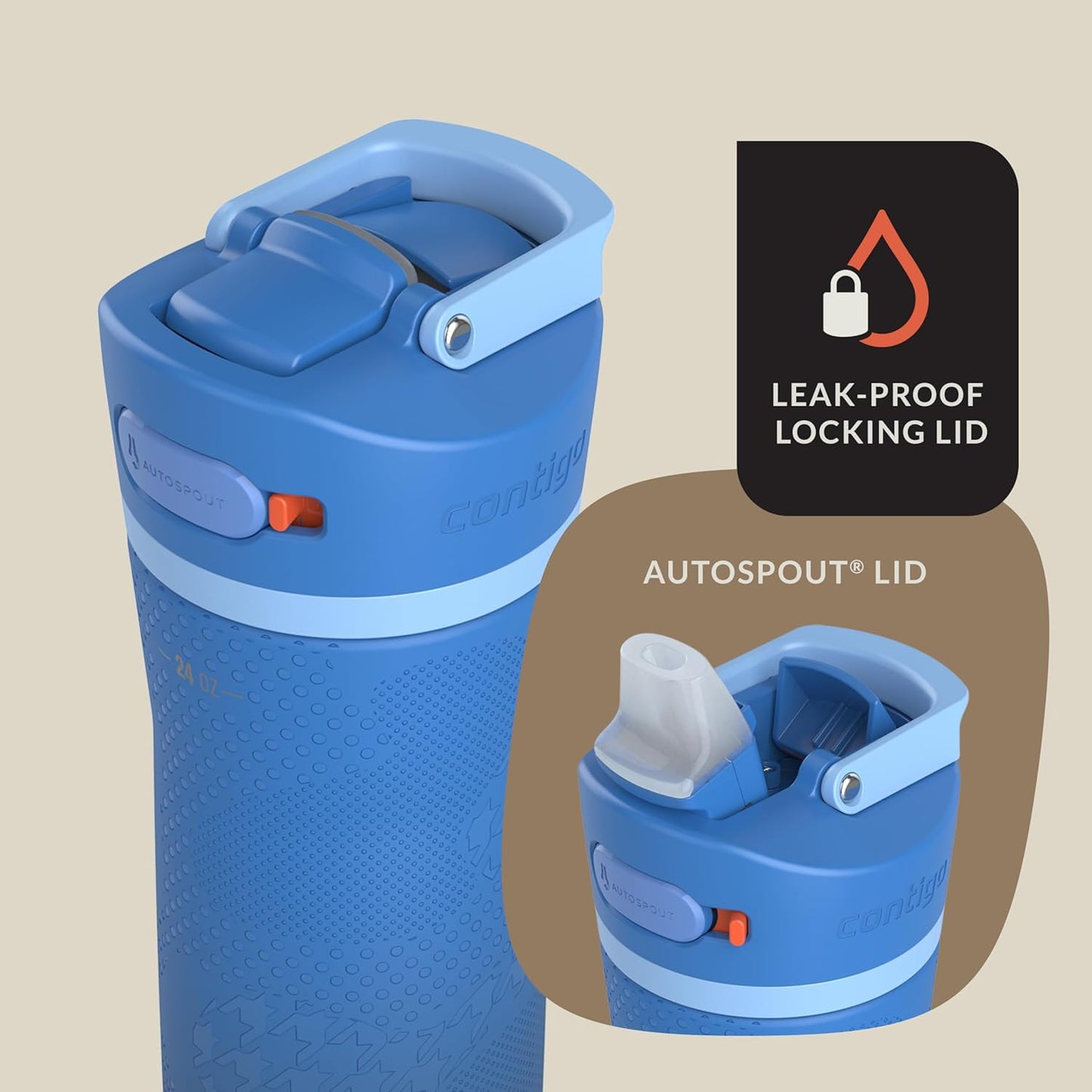 Contigo x Ally Love Ashland Chill 2.0, Stainless Steel, Spill Proof Water Bottle with AutoPop Easy Lean Lid, BPA Free, 24oz, Stellar Jay