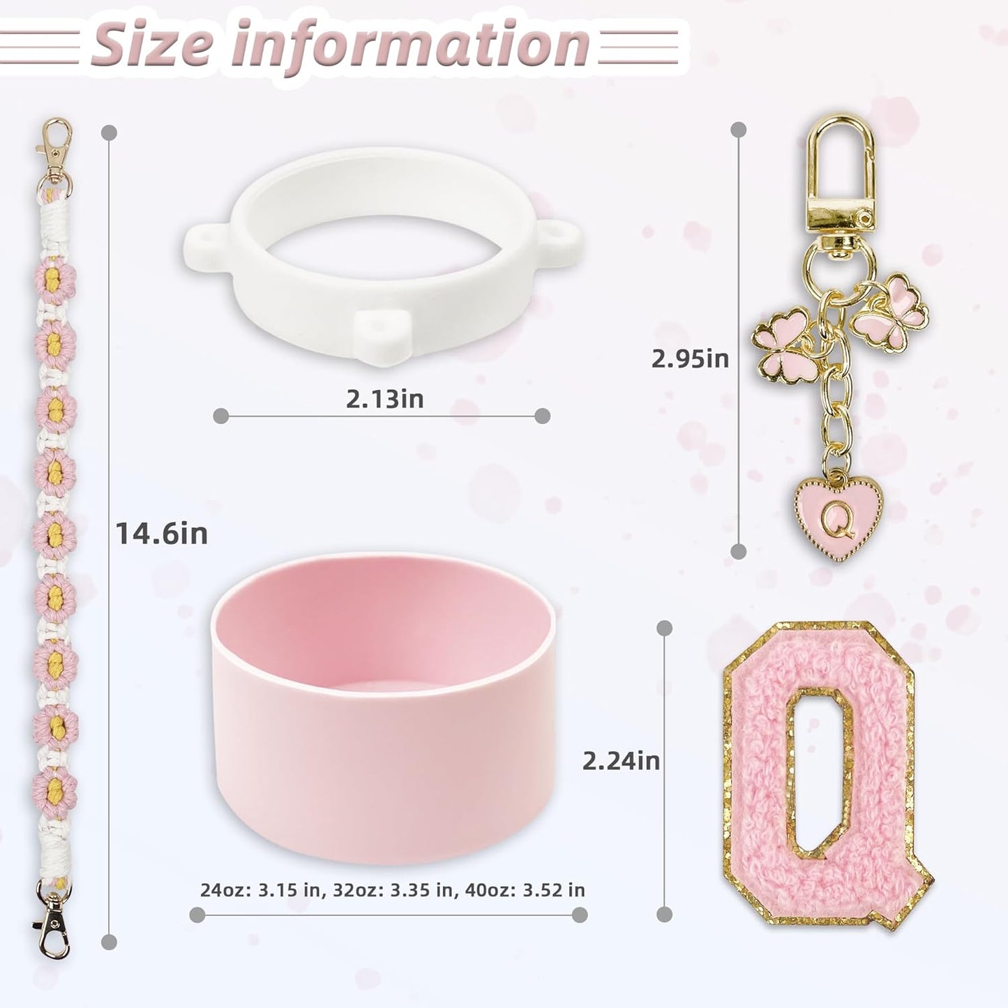 SITKOL Silicone Boot Cute Monogram Set Compatible with Owala Water Bottle 24 oz, 32 oz, 40 oz - Perfect Letter Owala Accessories for Owala Tumbler, Owala Free Sip, Pink Owala, Black Owala