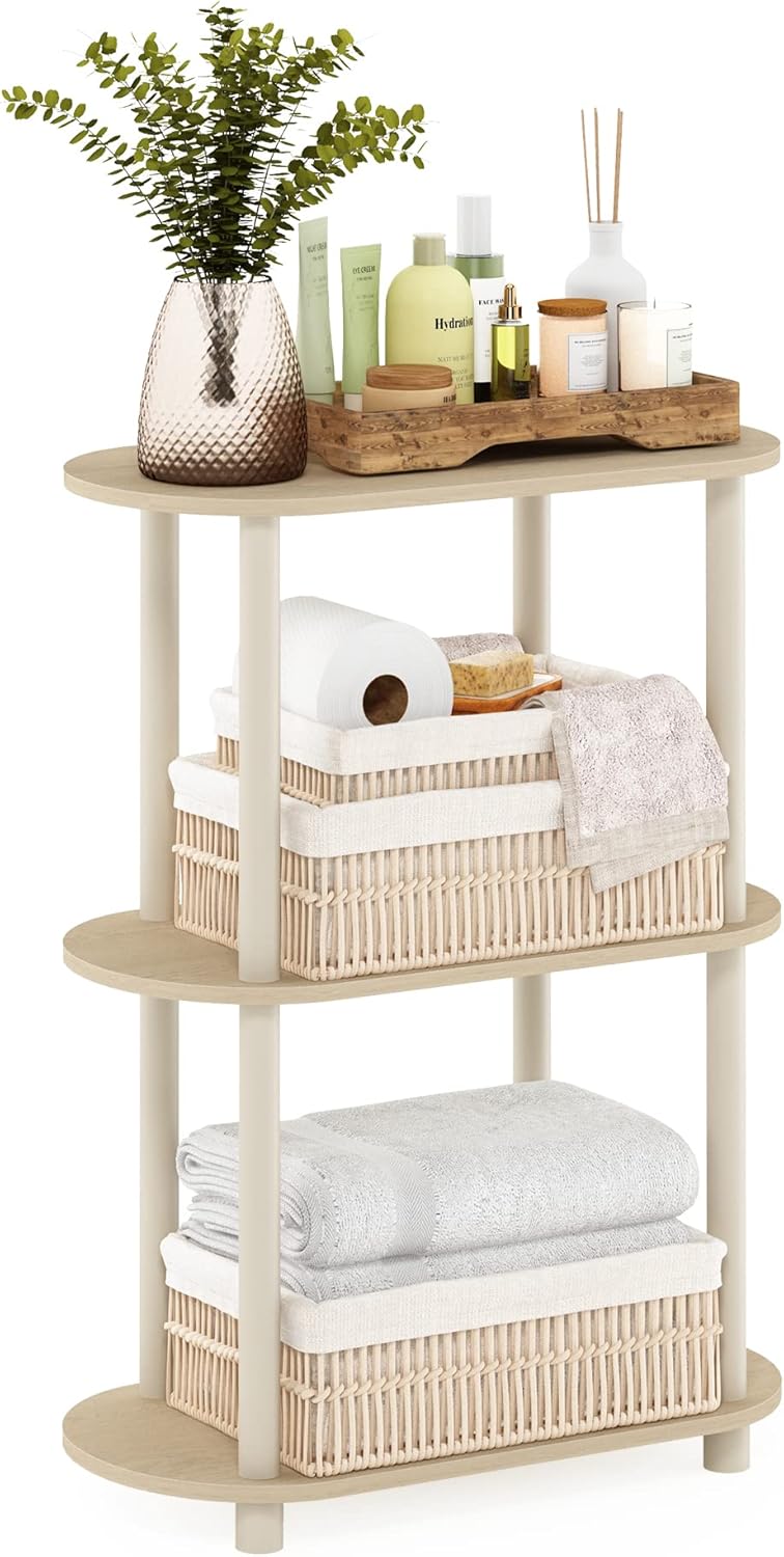 Furinno Turn-N-Tube No Tools 3-Tier Modern Oval Side Display Rack, Bauhaus Oak/Beige