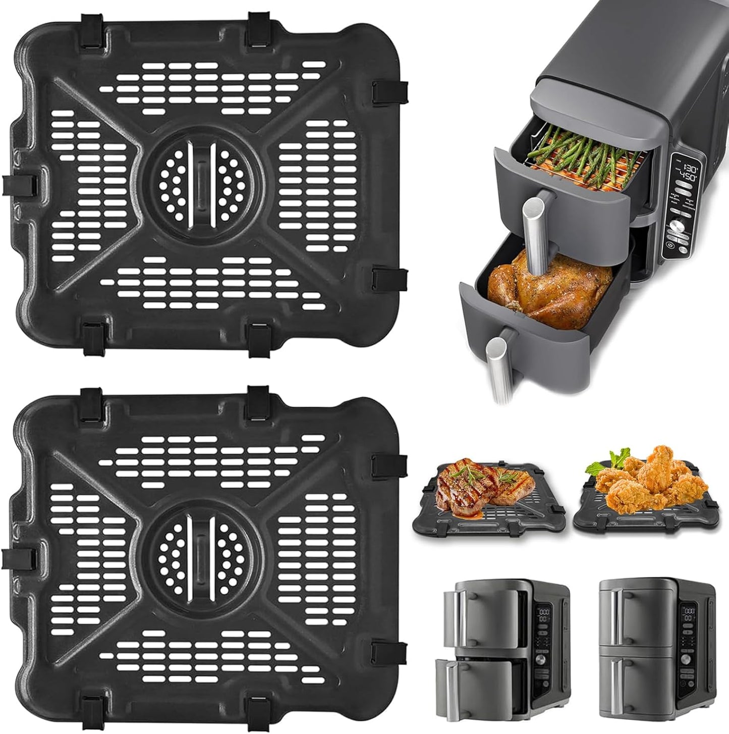 Air Fryer Replacement Tray for Ninja SL201 SL401 SL451 DoubleStack XL 2-Basket, 2 Packs Air Fryer Grill Plate Tray Accessories, Dishwasher Safe