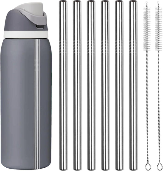 6 PCS Metal Replacement Straws for Owala Water Bottle 40 oz, Reusable Stainless Steel Straws With 2 Cleaning Brush Compatible With Owala Water Bottle