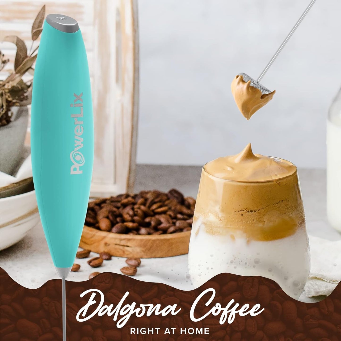 PowerLix Powerful Handheld Milk Frother With Stand Battery Operated Foam Maker Frother Wand For Coffee (A Black) (No Stand Aqua)