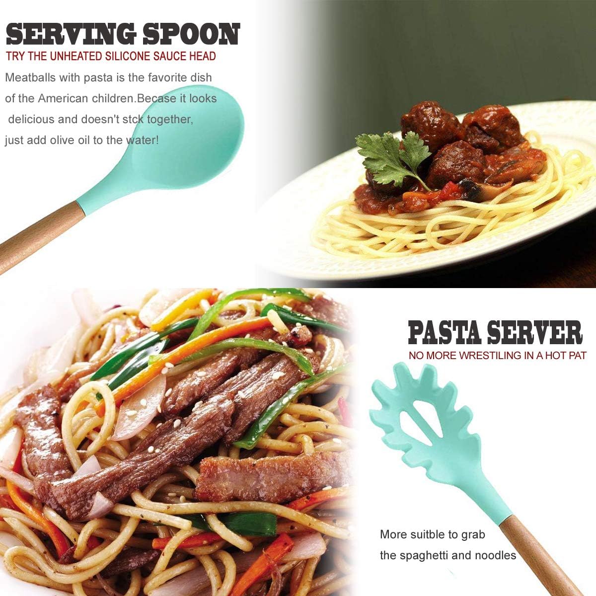 Kitchen Cooking Utensils Set, 27 pcs Non-stick Silicone Cooking Kitchen Utensils Spatula Set with Holder, Wooden Handle Heat Resistant Silicone Kitchen Gadgets Utensil Set