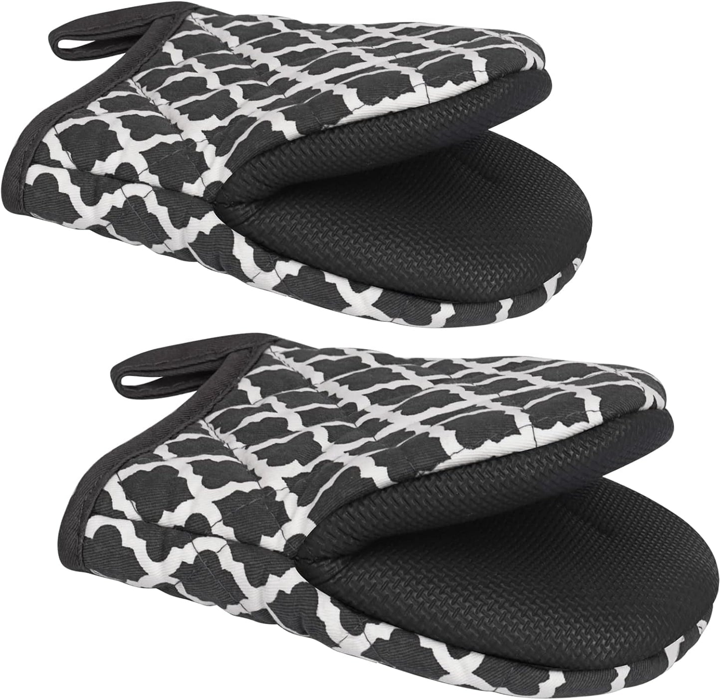 1 Pair Short Oven Mitts, Heat Resistant Silicone Kitchen Mini Oven Mitts for 500 Degrees, Non-Slip Grip Surfaces and Hanging Loop Gloves, Baking Grilling Barbecue Microwave Machine Washable