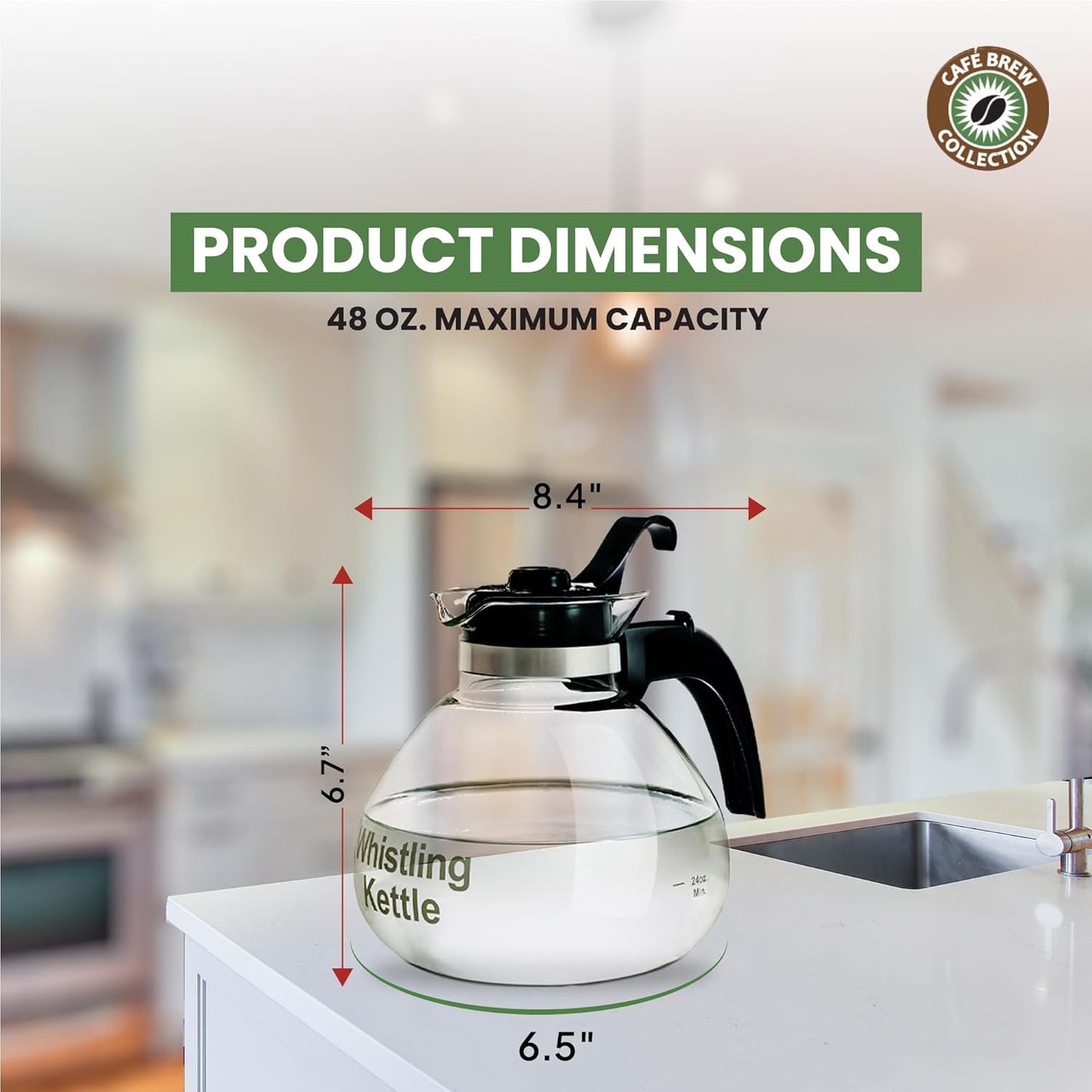 Borosilicate Glass Stove Top Whistling Tea Kettle - 12 Cup/48oz Capacity - BPA-Free - German Made Glass Kettle for Gas, Electric, and Glass Ranges