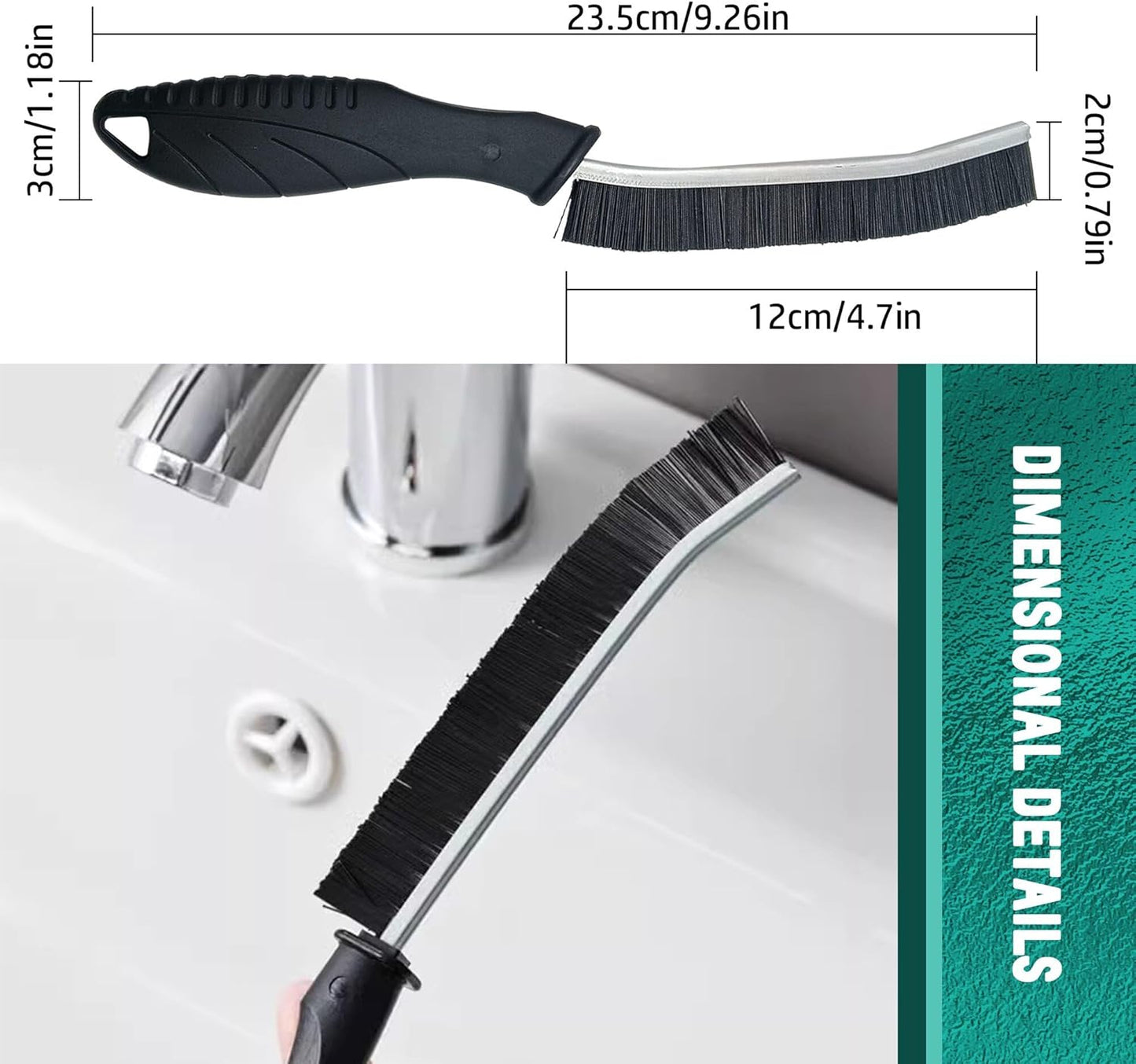 3Pcs Crevice Cleaning Brush Tool Grout Brush Cleaning Supplies, Home Essentials Bathroom Multifunctional Gap Scrub Hard Bristle Brushes for Household Use (Black Cleaning Brush-A)