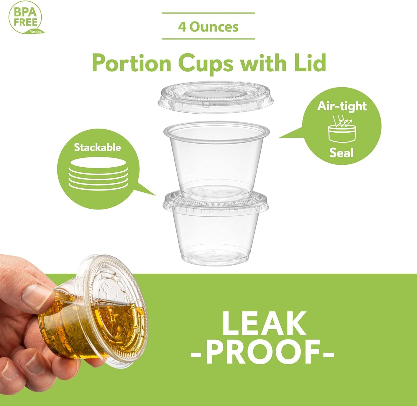 {4 oz - 100 Sets} Clear Diposable Plastic Portion Cups With Lids, Small Mini Containers For Portion Controll, Jello Shots, Meal Prep, Sauce Cups, Slime, Condiments, Medicine, Dressings, Crafts,