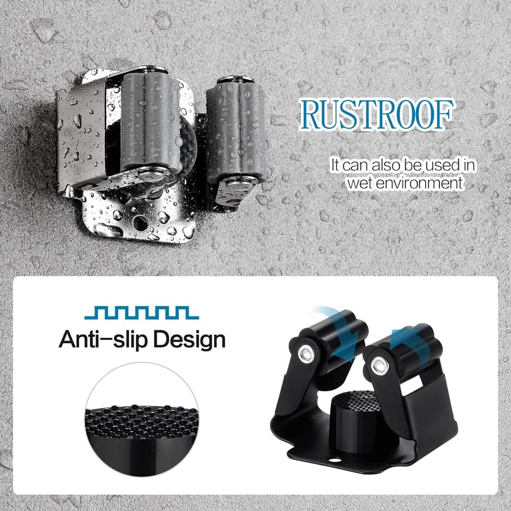 24 PCS Broom and Mop Holder, Heavy Duty Garden Tool Organizer Rack Rake and Shovel Handle, Stainless Steel Mop Hanger. Wall Mounted Utility Rack with Screws, Silver.