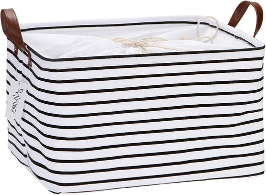 Hinwo 31L Large Storage Bins, Closet Organizers and Storage, Shelf Baskets, Foldable Clothes Storage Baskets with Handles, Containers for Clothing, Blanket, Towels, Toys, Bedding (Black Stripe)