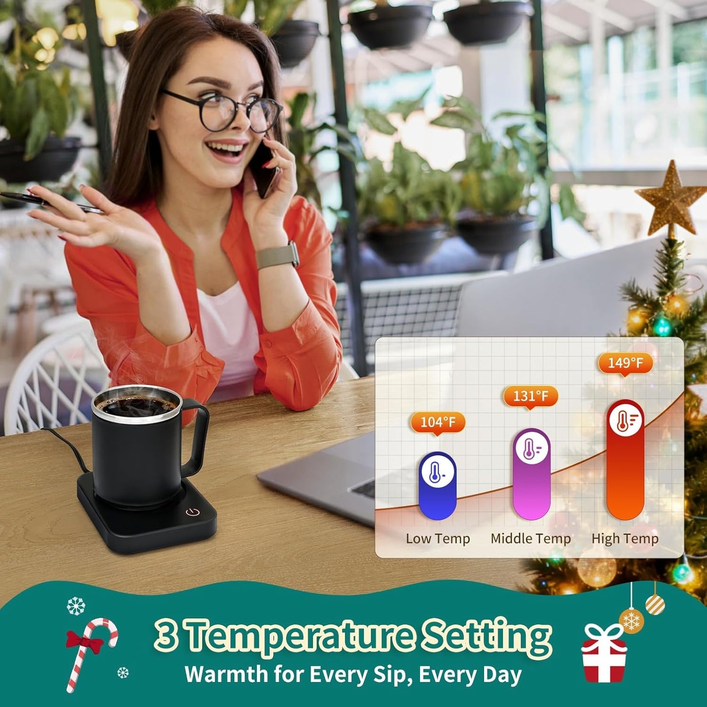 VOBAGA Coffee Mug Warmer for Desk with Auto Shut Off & 3-Temp Settings, Coffee Cup Warmer with Smart Safety Alert Home Office Accessory, Perfect for Coffee, Tea, Milk