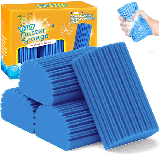 4 Pack Damp Clean Duster Sponge, Magic Sponge Eraser for Household Cleaning, Reusable Dusters Cleaning Supplies for Housekeeping, Dish, Blinds, Glass, Baseboards,Window Track Grooves and Faucets