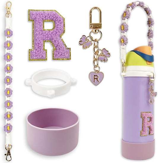 SITKOL Silicone Boot Cute Monogram Set Compatible with Owala Water Bottle 24 oz, 32 oz, 40 oz - Perfect Letter Owala Accessories for Owala Tumbler, Owala Free Sip, Pink Owala, Black Owala