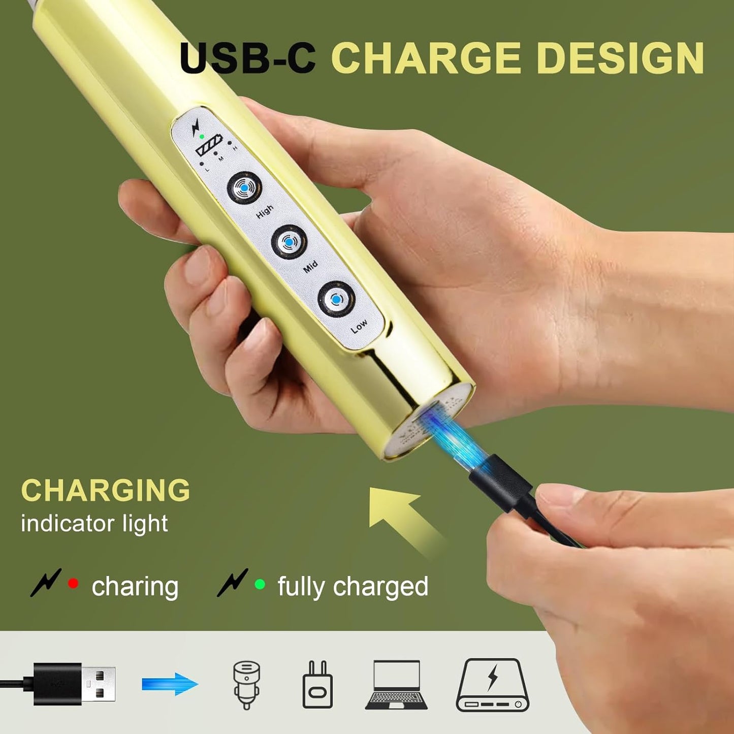 YUSWKO Champagne Gold Handheld Milk Frother Wand with Stand for Coffee, Rechargeable Electric Whisk with 3 Heads 3 Speeds Drink Mixer Coffee Frother For Latte, Cappuccino, Hot Chocolate, Egg