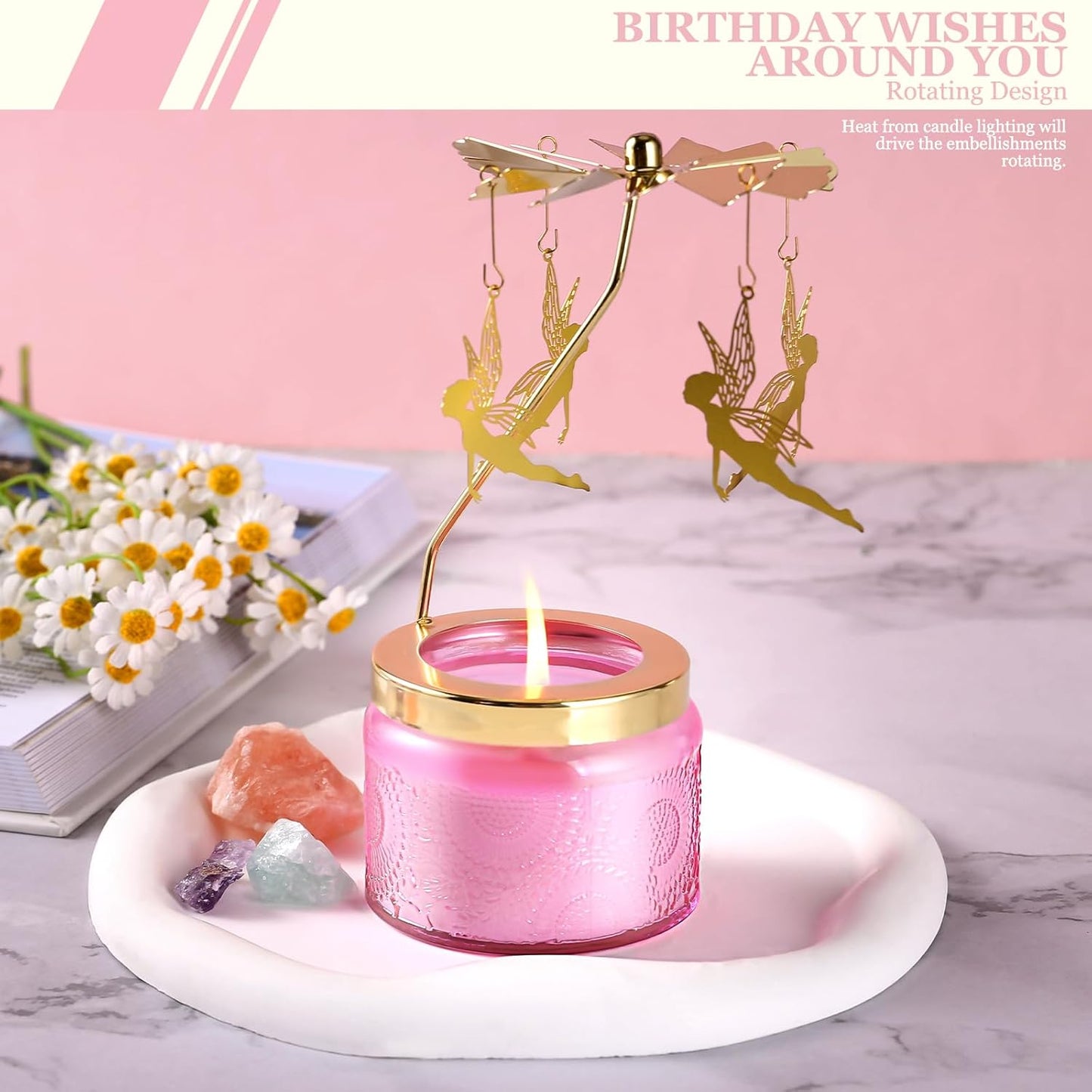 Rotatable Candle, Birthday Gifts for Women, Vanilla Cream Scented Candles Anniversary Christmas Thanksgiving, Unique Butterfly Gifts Best Girl, Friends,Mom, Pink