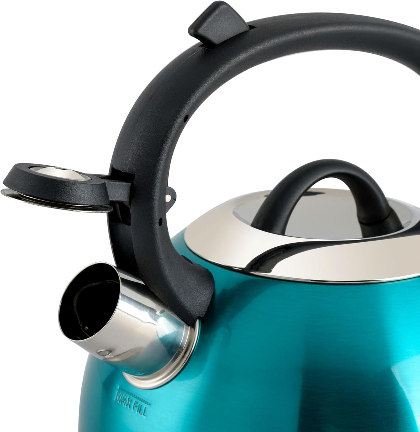 Mr. Coffee Flintshire Stainless Steel Whistling Tea Kettle W/Nylon Handle, 1.75-Quart, Metallic Teal Green