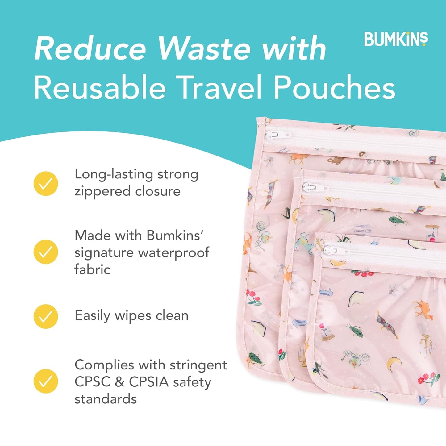 Bumkins Disney Travel Bag, Toiletry, Baby, TSA Approved Pouch, Zip Bag, Quart Size Airline Compliant, Clear-Sided, Diaper Bag Organization, Makeup, Accessories, Set of 3 Sizes, Princess Magi