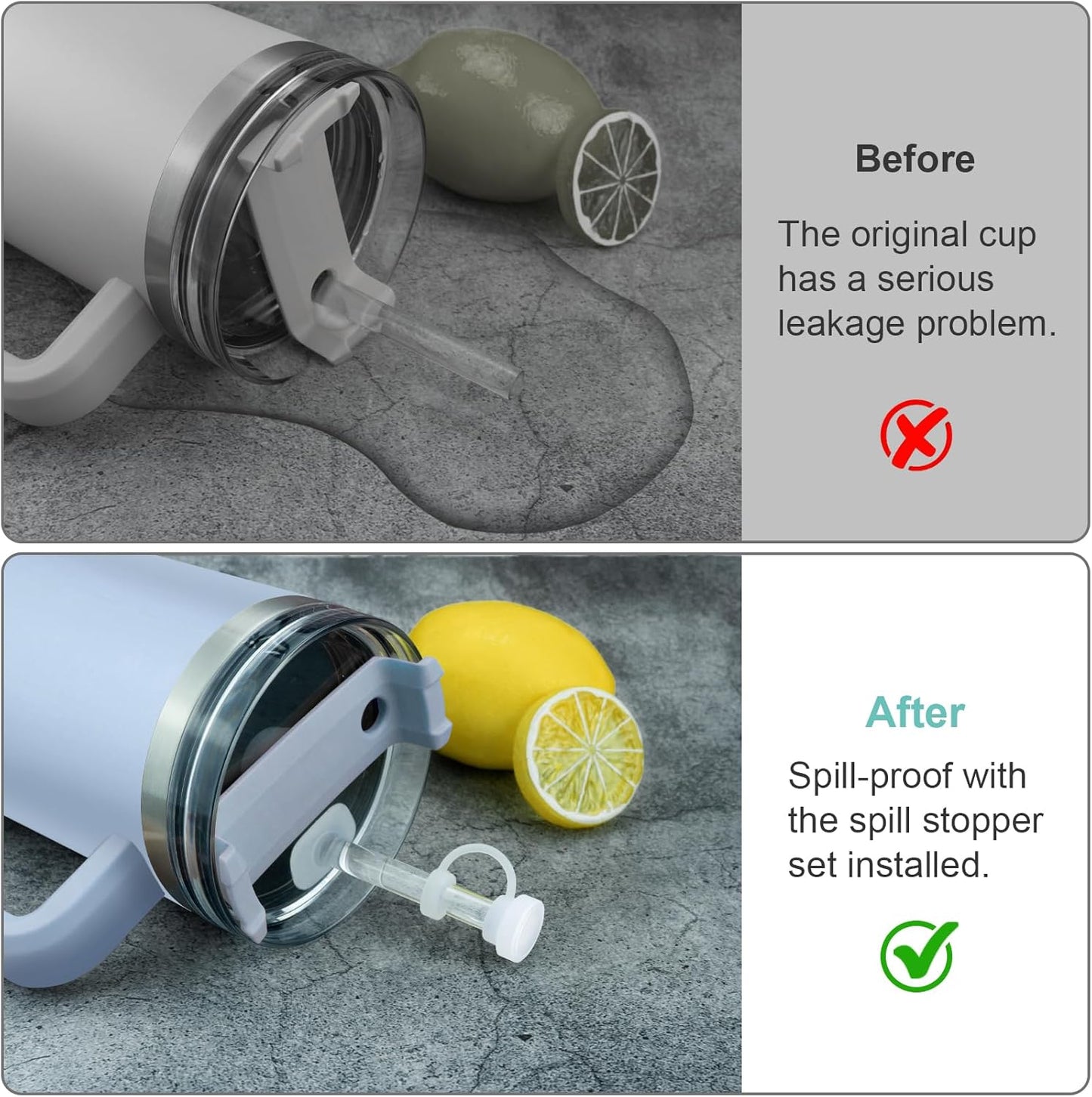 Silicone Spill Proof Stopper Set and Protective Boot for Stanley H1.0 40oz 30oz Tumbler, Leak Proof Straws Topper, Cover Cap and Anti Slip Bottle Bottom Boot Sleeve for Stanley Mug Cup