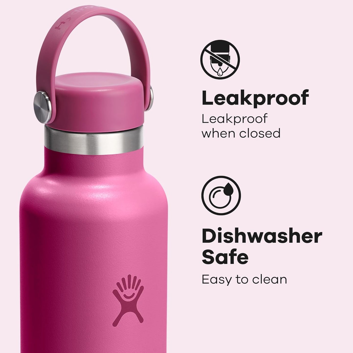 Hydro Flask Water Bottle - Insulated Stainless Steel - Non Spill, Leakproof in 24 Oz Reef Pink