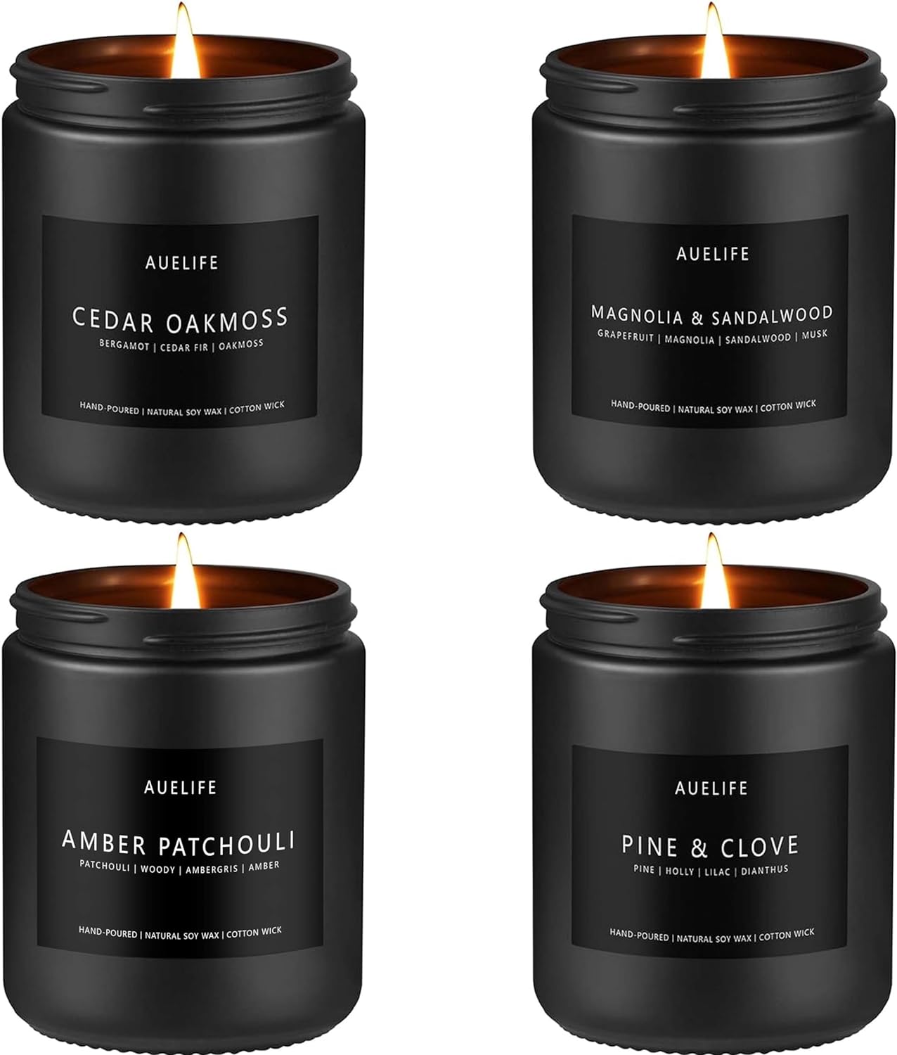 Winter Candle Gift Set for Men – 4 Pack Soy Candles with Cedar Oakmoss, Pine & Clove, Amber Patchouli, Sandalwood – Masculine Scented Candles for Home, Christmas Gift Set for Dad Fathers Day