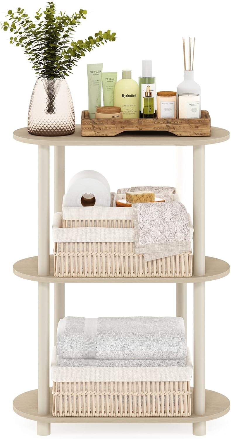 Furinno Turn-N-Tube No Tools 3-Tier Modern Oval Side Display Rack, Bauhaus Oak/Beige