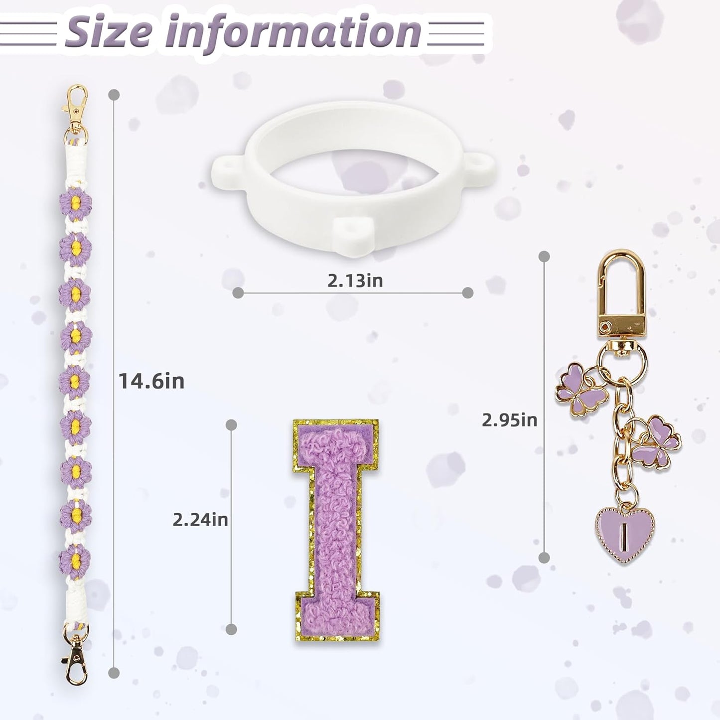 Cute Letter Charm Set Compatible with Owala Water Bottle 24 oz, 32 oz, 40 oz, Owala Kids, Owala Coffee Tumbler, Owala FreeSip – Includes Handle Strap, for Owala Accessories & Stanley Cup Accessories