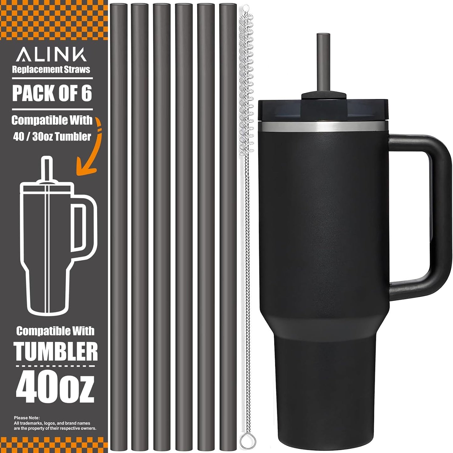 [DISHWASHER SAFE] 6 Pack Replacement Straws for Stanley 40 oz 30 oz Cup Tumbler, 12 inch Long Gray Reusable Plastic Straws with Brush for Stanley, Owala, Yeit Tumbler, BPA FREE