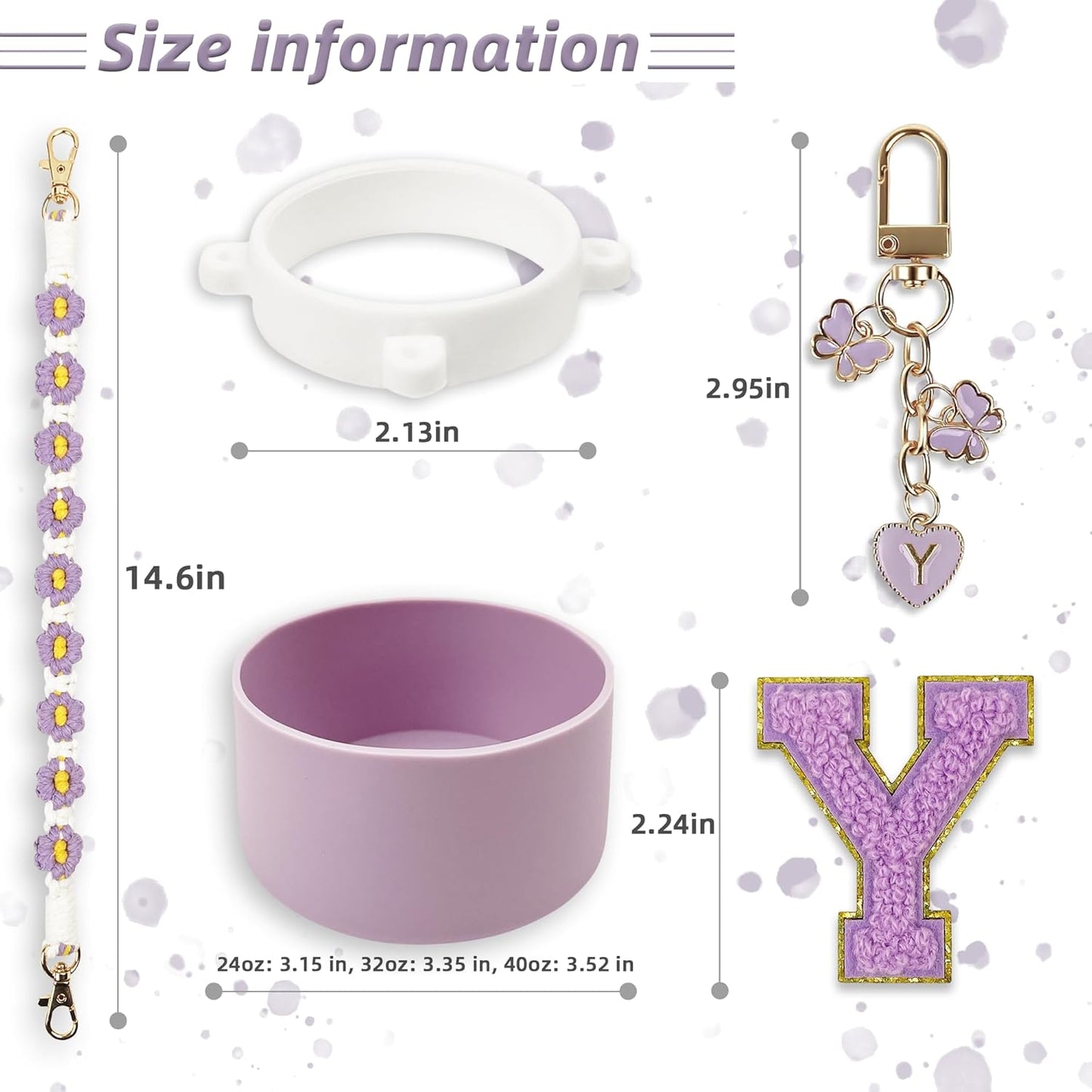 SITKOL Silicone Boot Cute Monogram Set Compatible with Owala Water Bottle 24 oz, 32 oz, 40 oz - Perfect Letter Owala Accessories for Owala Tumbler, Owala Free Sip, Pink Owala, Black Owala