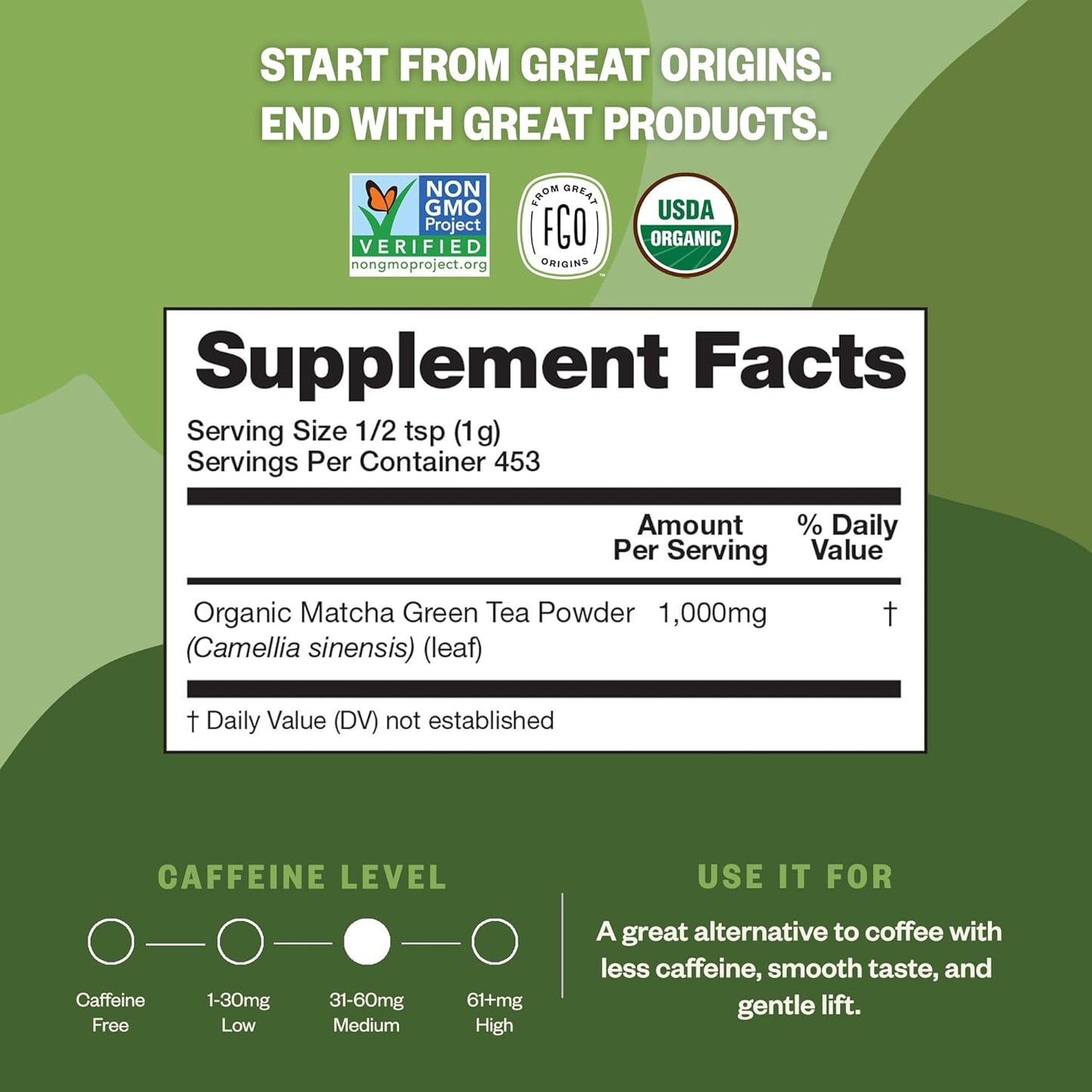 FGO Organic Matcha Green Tea Powder, Japanese Culinary Grade for Cooking, Baking, and Smoothies, 4 Ounce Resealable Bag, Packaging May Vary (Pack of 1)