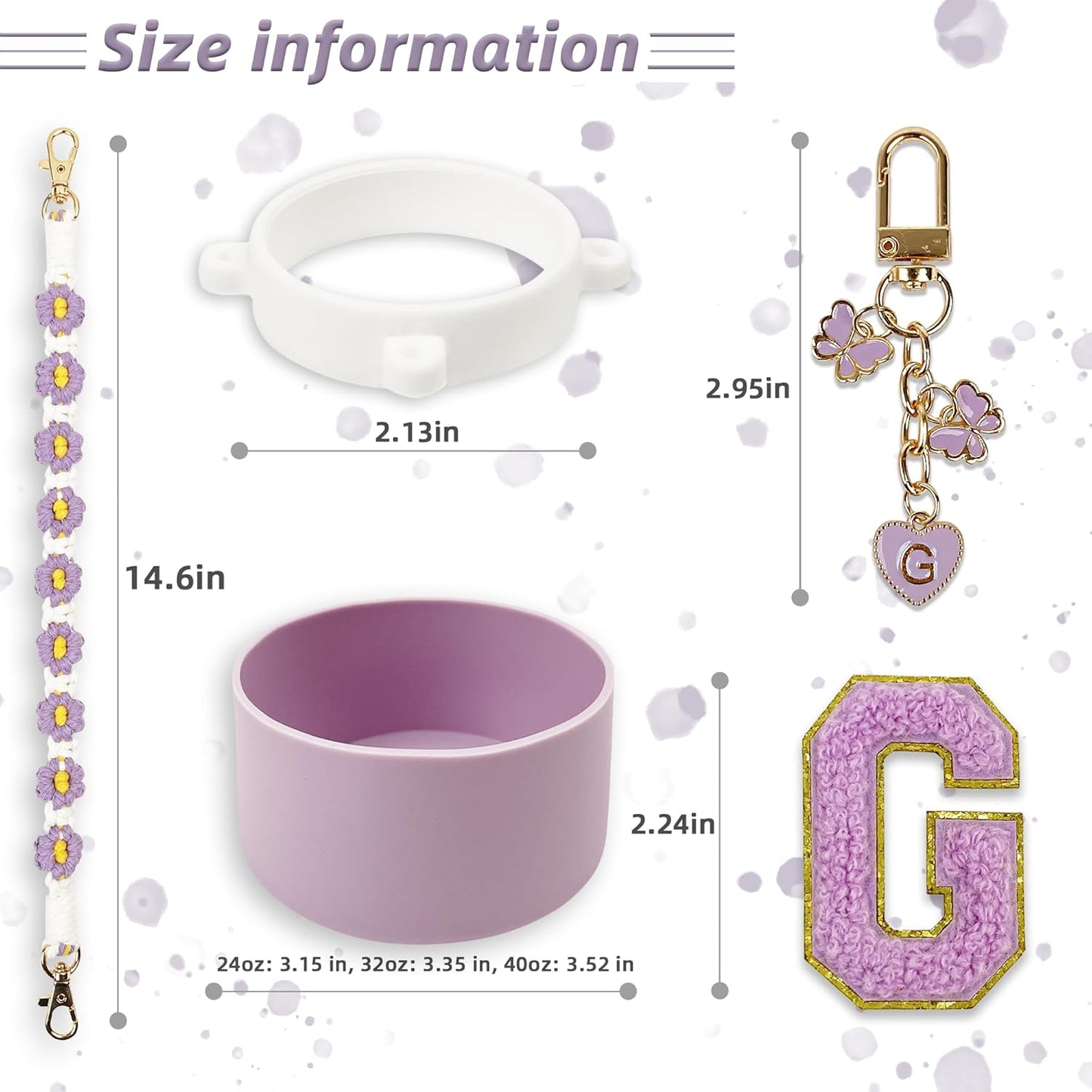 SITKOL Silicone Boot Cute Monogram Set Compatible with Owala Water Bottle 24 oz, 32 oz, 40 oz - Perfect Letter Owala Accessories for Owala Tumbler, Owala Free Sip, Pink Owala, Black Owala