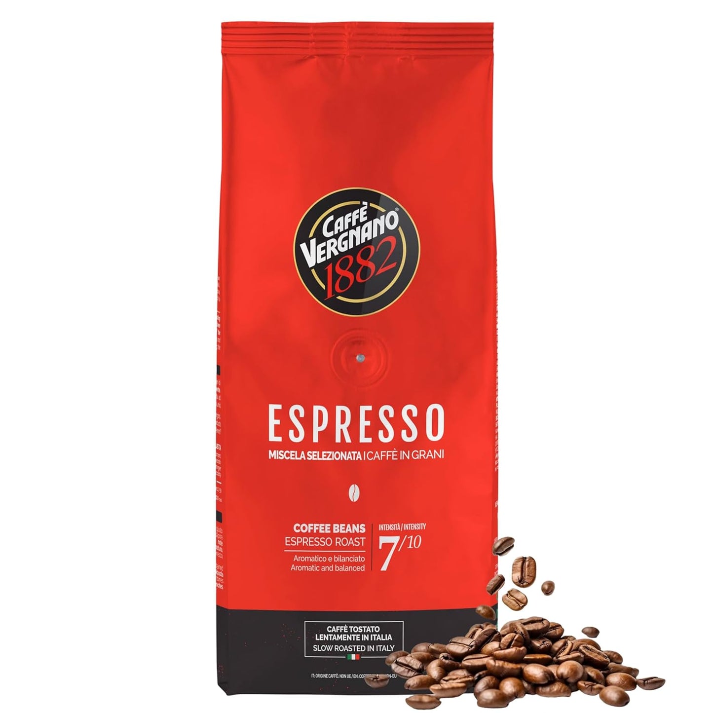 Caffe Vergnano 1882 Espresso Whole Bean Arabica Roast Coffee, 2.2 lb bag - Italian Medium Roast Coffee Beans with notes of Chocolate, Nuts & Caramel, Intensity 7/10-1000g Bag (2 Pack)