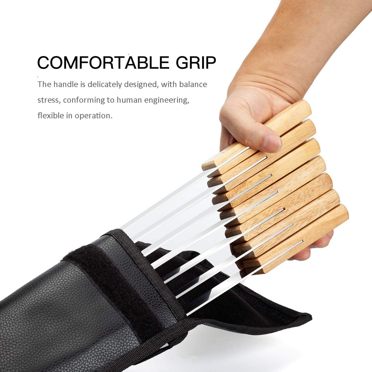 Goutime 23 X 5/8 Inch Stainless Steel Shish Kabob Barbecue BBQ Skewers with Wood Handle for Outdoor Cooking Grilling, Set of 7 with Bag