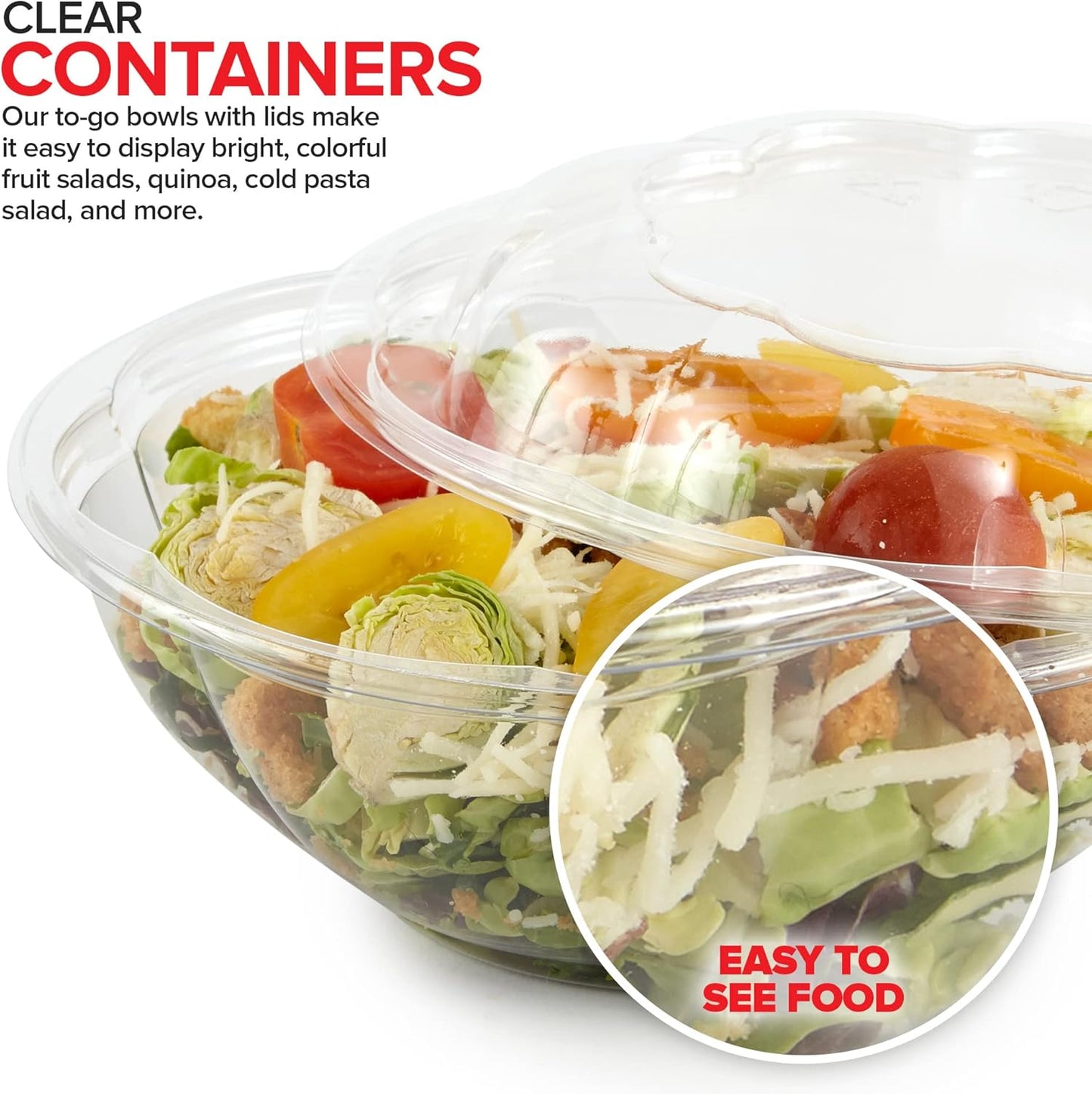 Stock Your Home 24oz Clear Plastic Salad Bowls with Lids Disposable (50 Pack) Small Takeout Container with Snap on Lid for Fruit Salads, Quinoa, Lunch and Meal Prep, Acai Bowl, To-Go Party Containers