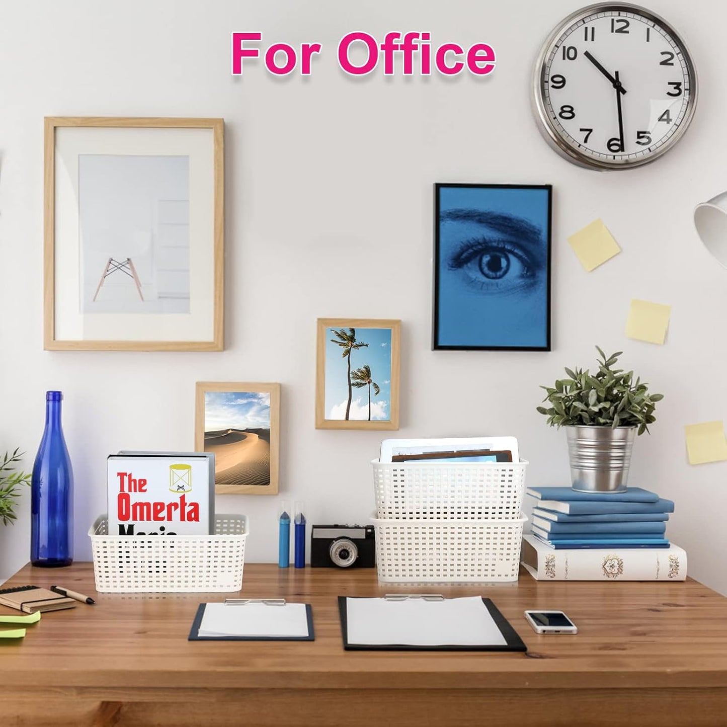 AREYZIN Plastic Storage Baskets With Lid Organizing Container Lidded Knit Storage Organizer Bins for Shelves Drawers Desktop Closet Playroom Classroom Office, White, 6 Pack