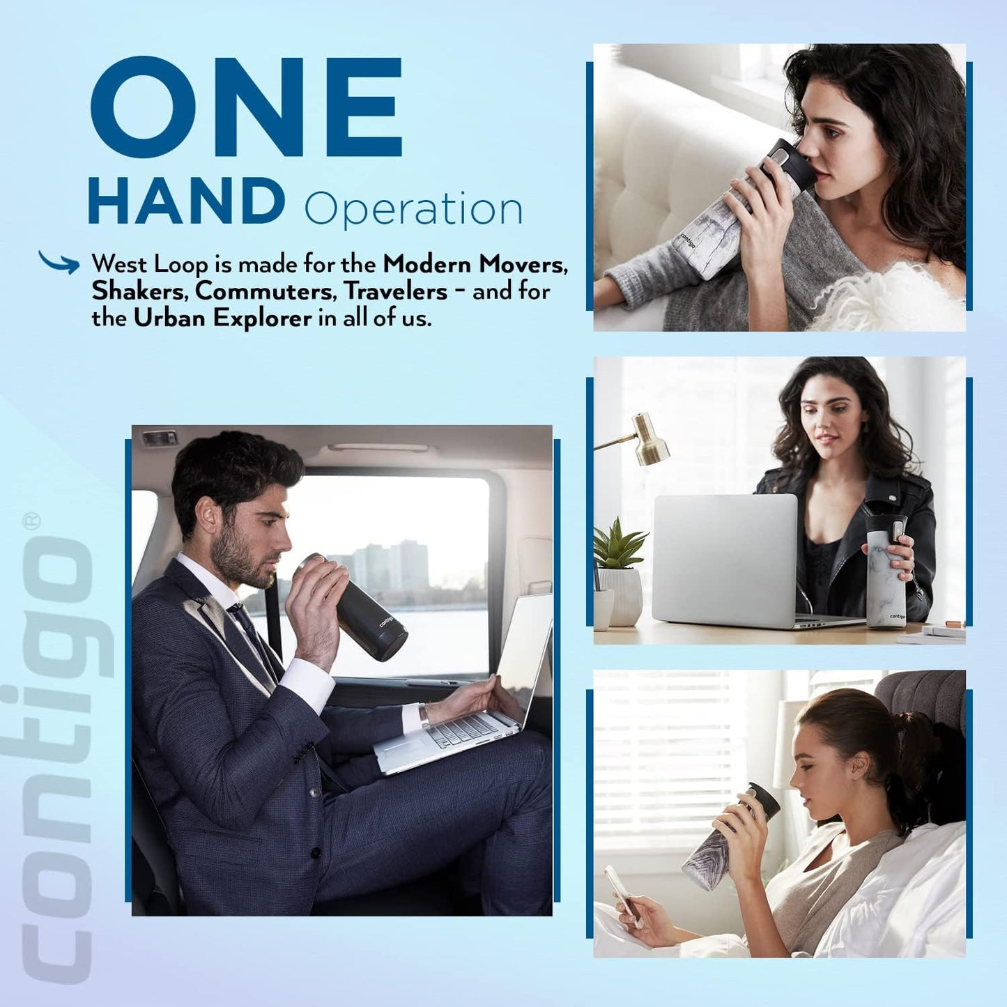 Contigo West Loop Autoseal Travel Mug, Stainless Steel Thermal Mug, Vacuum Flask, Leakproof Tumbler, Coffee Mug with BPA-Free Easy-Clean Lid