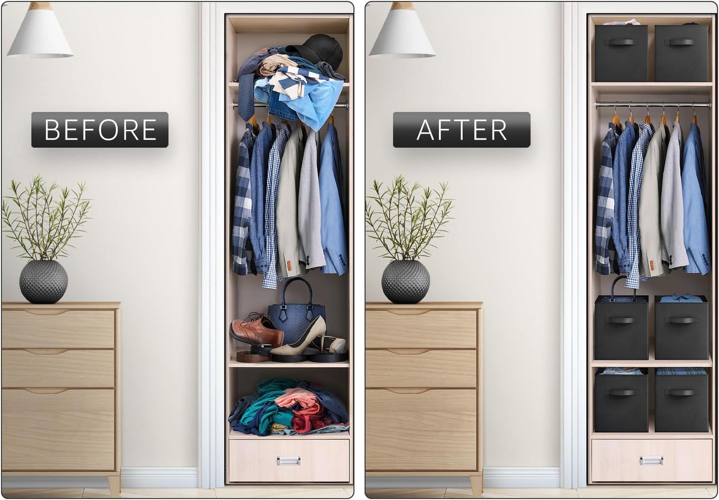 Sorbus Foldable Storage Cubes - 6 Pack, 11 Inch, Black, Fabric, Foldable, Storage and Organization, Versatile Use, Collapsible Storage, Lightweight and Durable