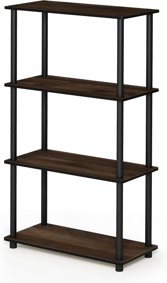 Furinno Turn-N-Tube 4-Tier Multipurpose Shelf Display Rack, Round Tubes, Columbia Walnut/Black