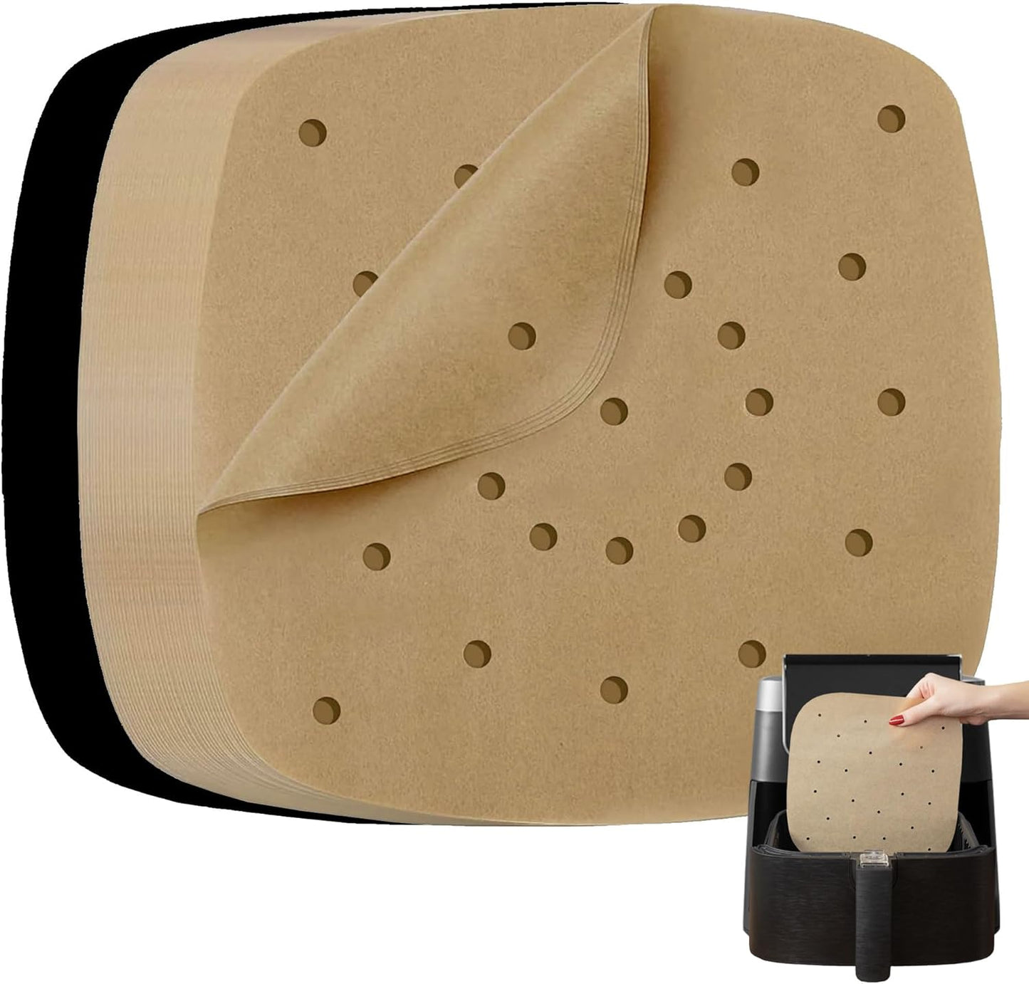 Parchment Paper Sheets for Ninja Air Fryer Pro XL 6-in-1 6.5 qt, Extra Large Square Liners for Air Fryer, Natural Unbleached Pre Cut Square Paper Liners for Airfryers, Toaster Ovens, and Oven Trays