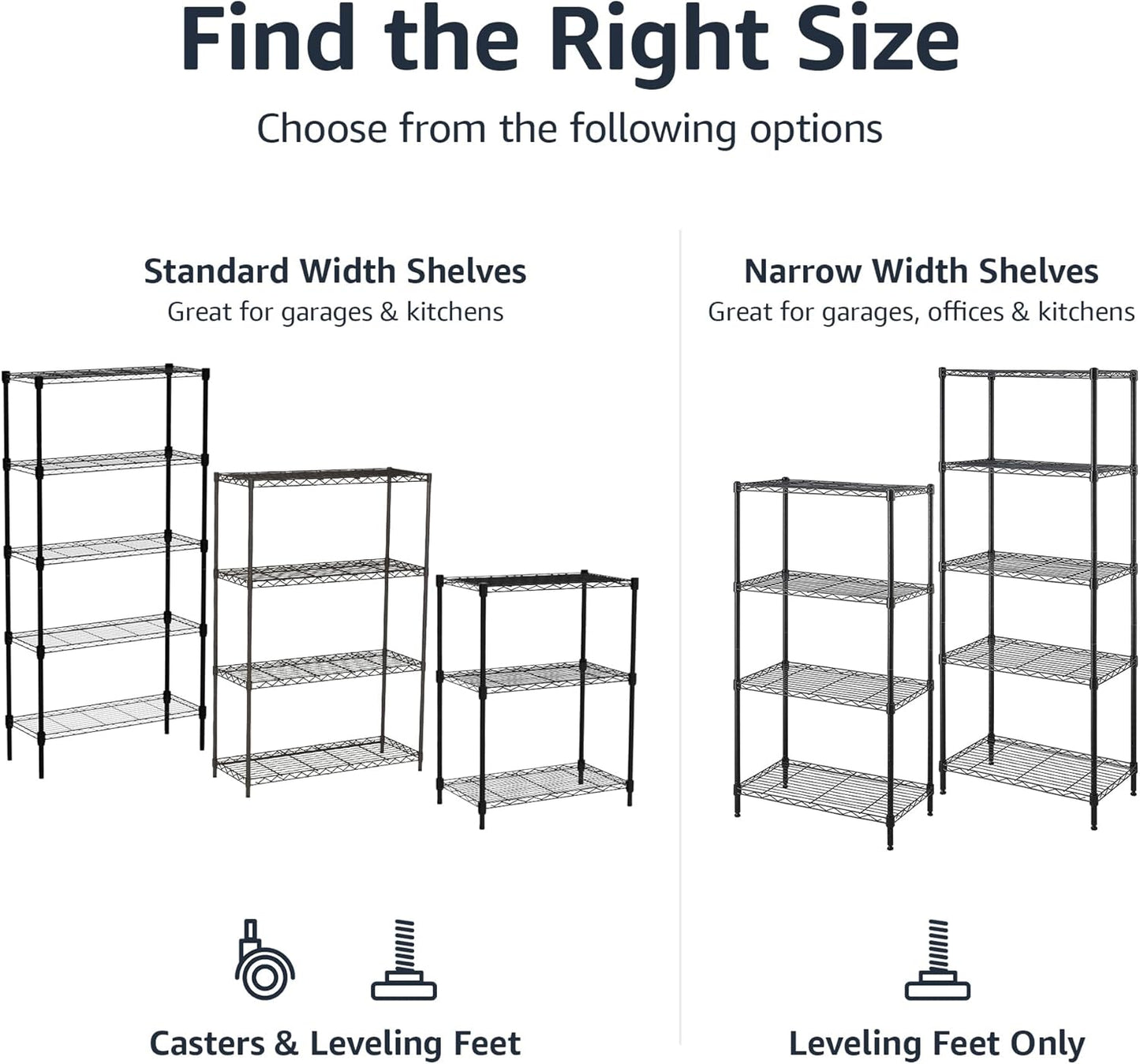 Amazon Basics 5-Shelf Adjustable, Heavy Duty Storage Shelving Unit on 4'' Wheel Casters, Metal Organizer Wire Rack, 30" L x 14" W x 64.75" H, Black