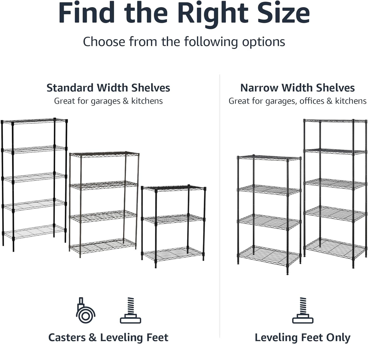Amazon Basics 3-Shelf Adjustable, Heavy Duty Storage Shelving Unit on 2'' PP Plastic Wheel Casters, Metal Organizer Wire Rack, 23.2" L x 13.4" W x 32.75" H, Black