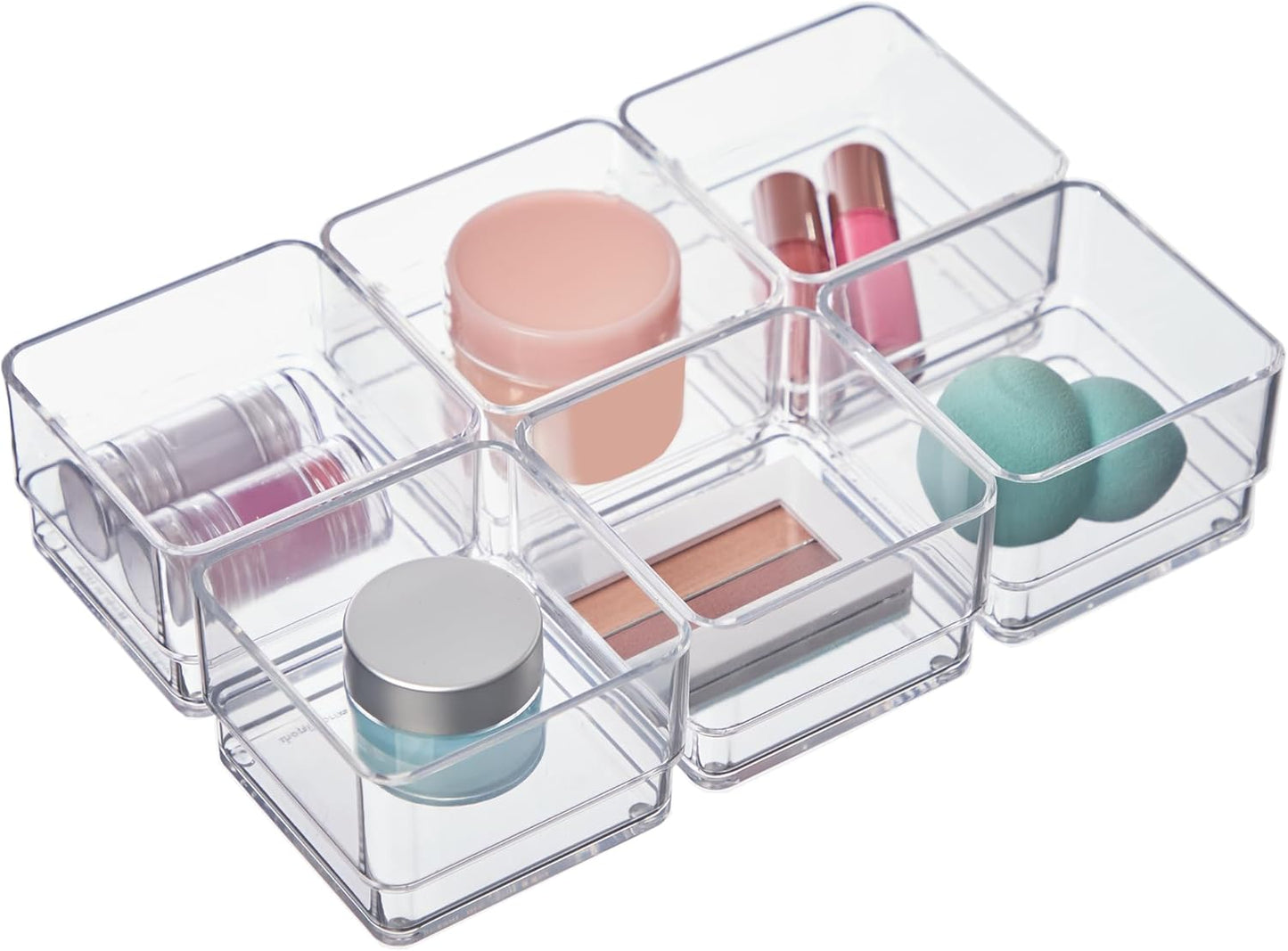 STORi SimpleSort 6-Piece Stackable Clear Drawer Organizer Set | 3" x 3" x 2" Square Trays | Small Makeup Vanity Storage Bins and Office Desk Drawer Dividers | Made in USA