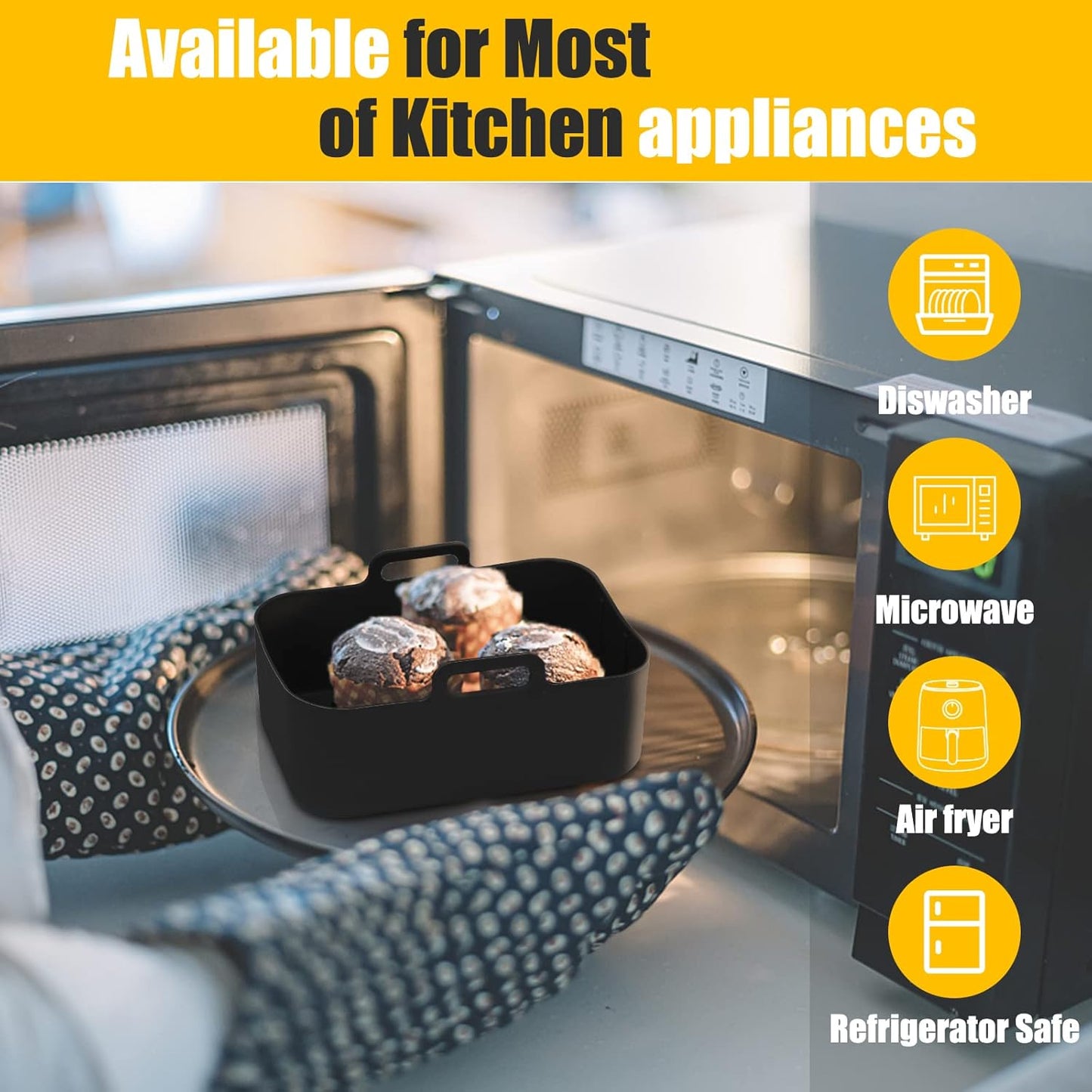 2Pcs Air Fryer Silicone Liners Rectangular for Ninja Foodi Dual DZ201 8QT/DZ090 6QT, MMH Reusable Non Stick Airfryer Dual Basket Accessories for Chefman 6QT/Instant Vortex Plus XL 8QT, Black