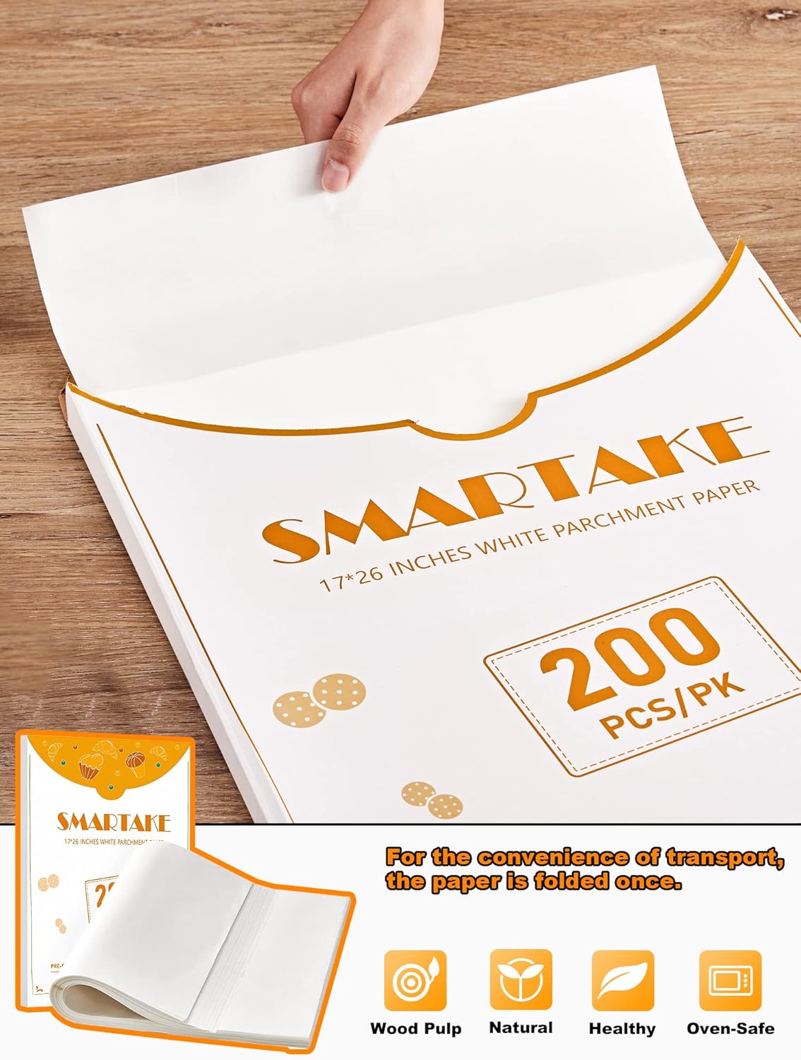 SMARTAKE 200 Pcs Parchment Paper Baking Sheets, 17x26 Inch Non-Stick Precut Baking Parchment, Suitable for Baking Grilling Air Fryer Steaming Bread Cup Cake Cookie and More (White)