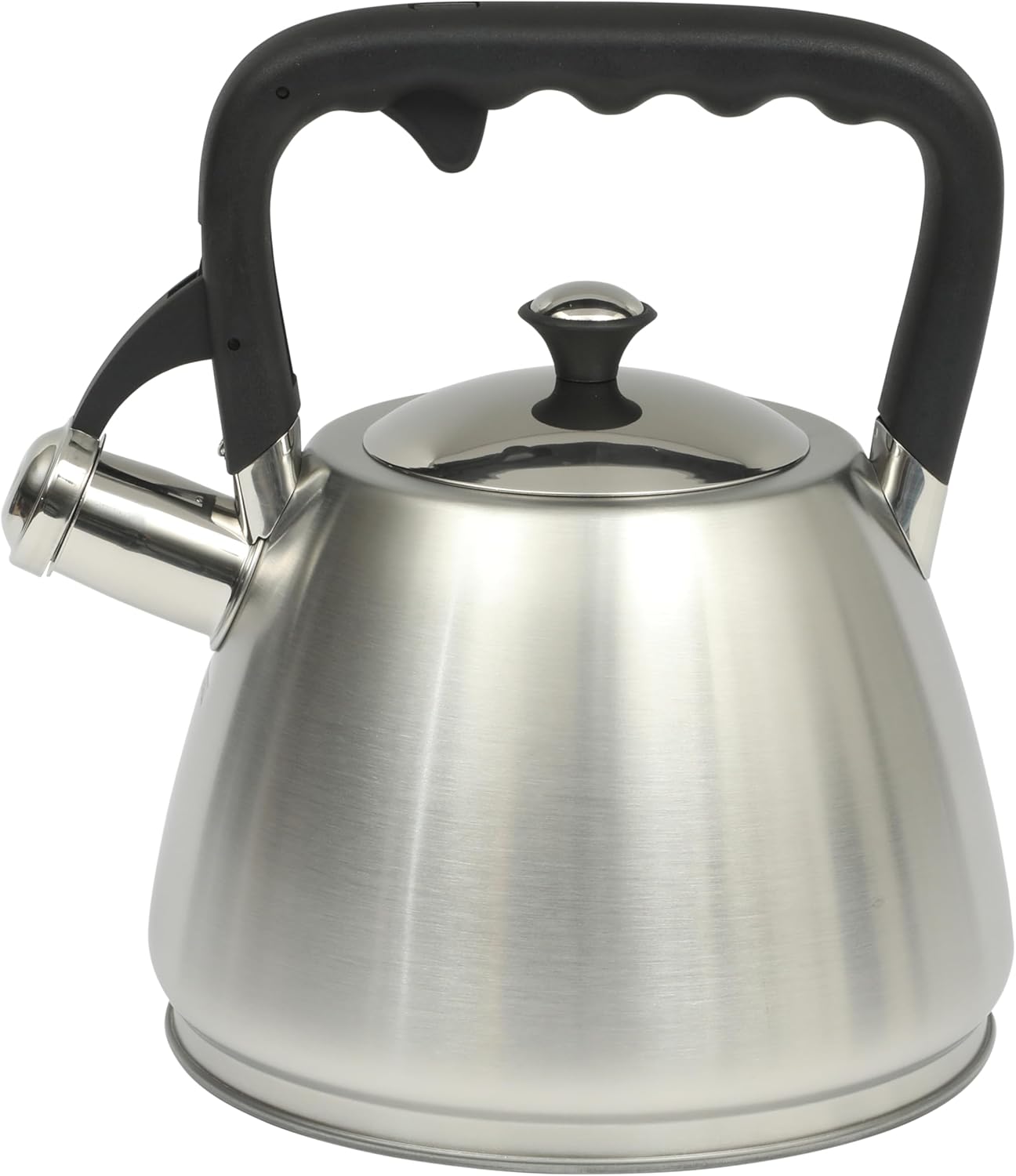 Mr. Coffee Armidale 2.5QT Whistling Tea Kettle, Large Brushed Stainless Steel Kettle for Stovetop, Durable Fast-Boil Tea Pot