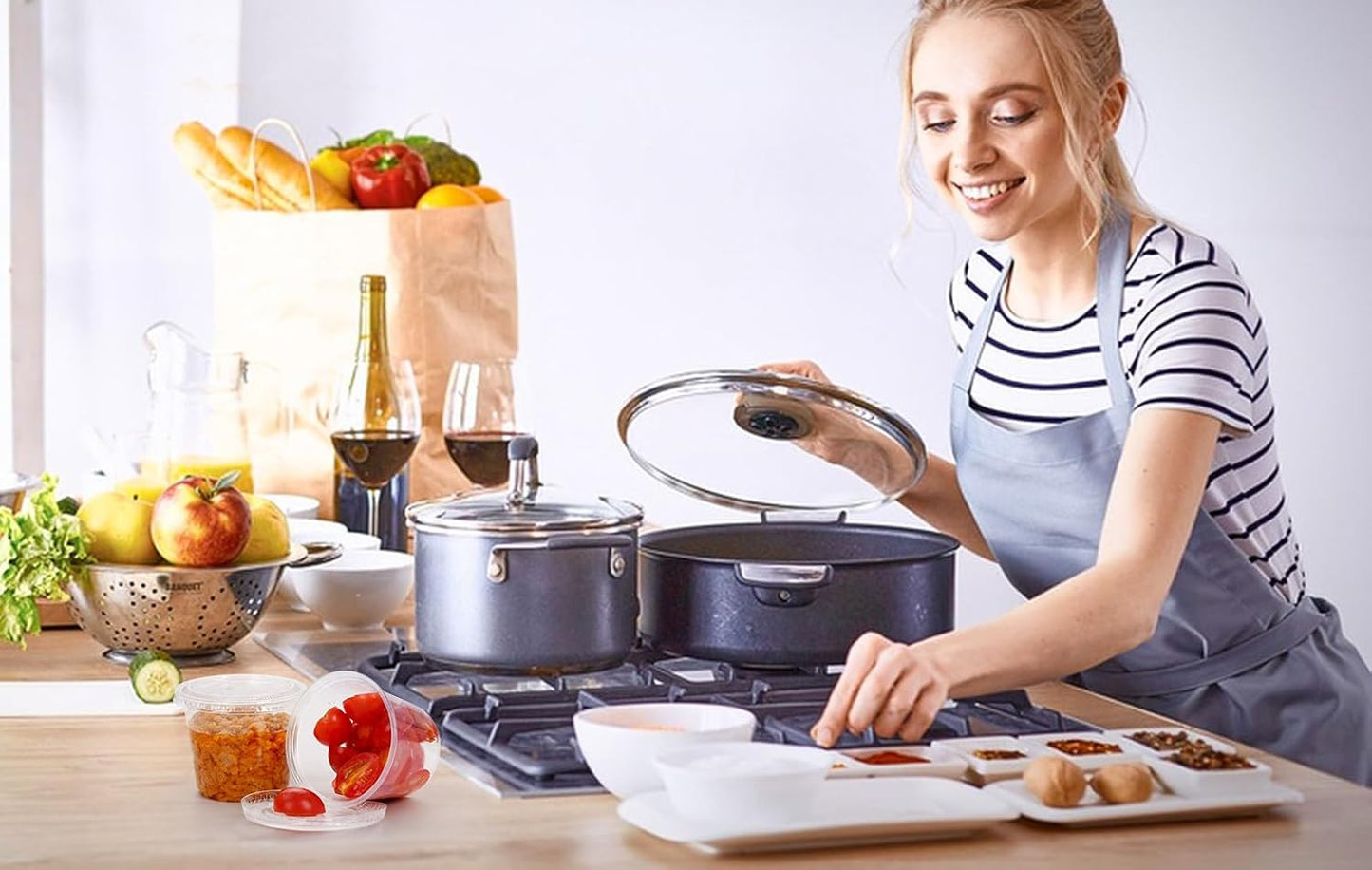 EDI [5.5 OZ, 100 Sets] Clear Disposable Plastic Portion Cups with Leakproof Lids | Jello Shot Condiment and Dipping Sauce Cups | Souffle Cups | BPA Free | Recyclable